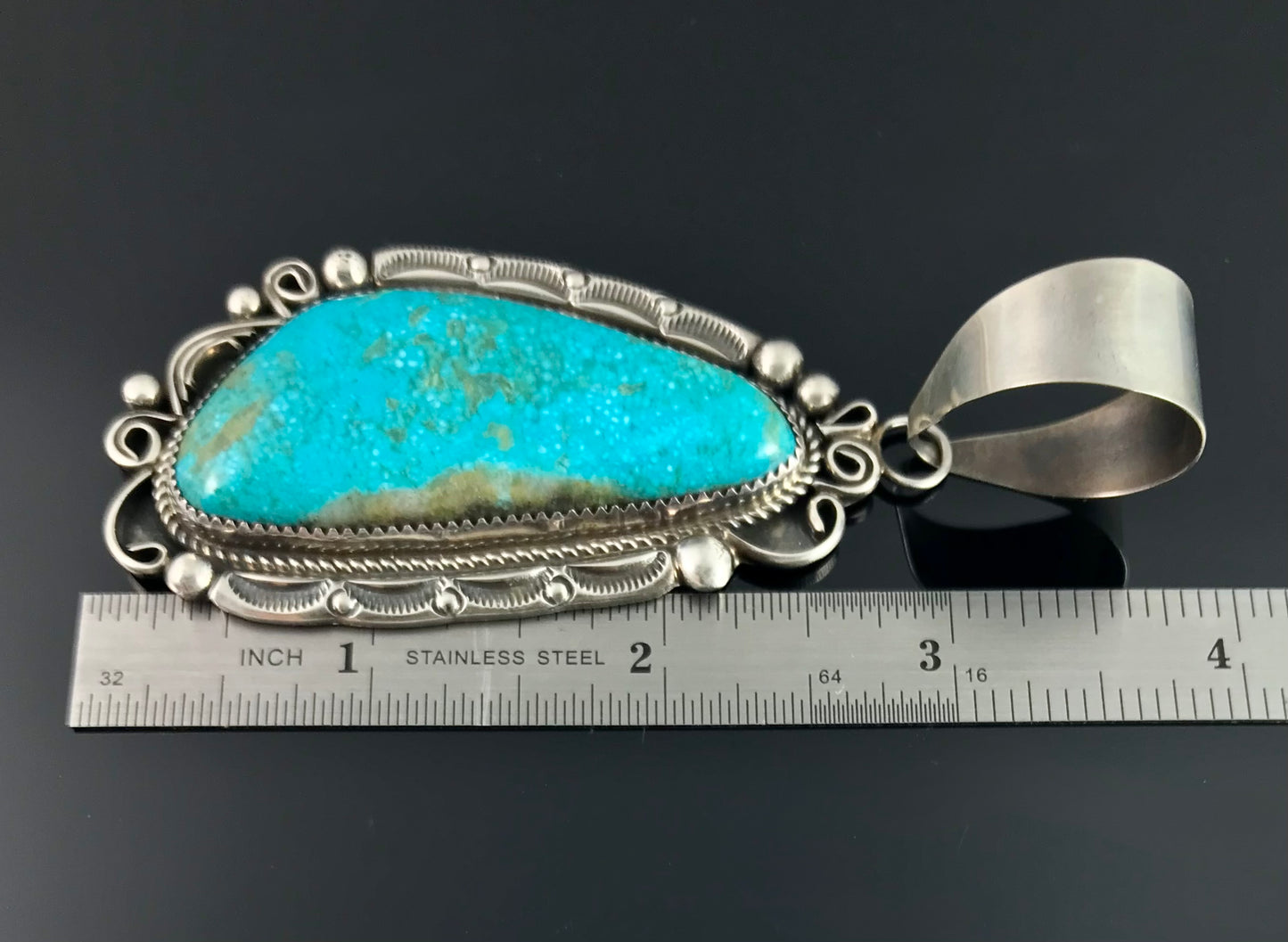 Large Bird's Eye Turquoise Navajo Native American Necklace Pendant - Leslie Nez