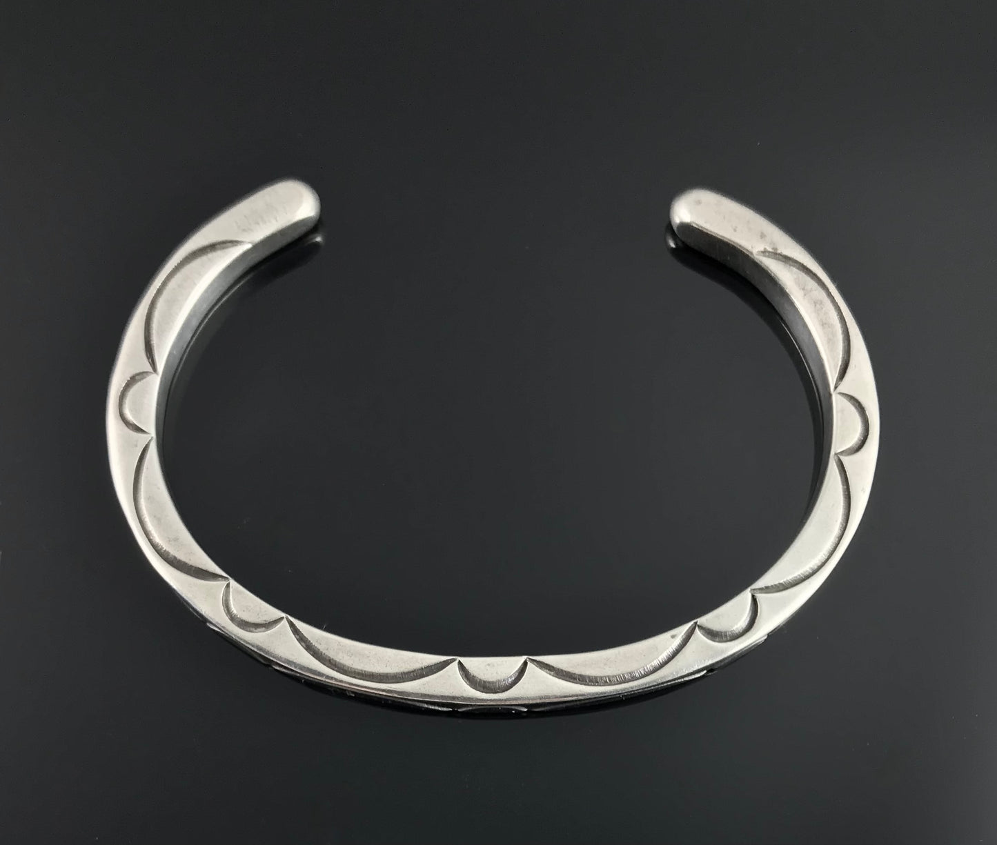VINTAGE Heavy Stamped Cuff Bracelet Native American Navajo Sterling Silver