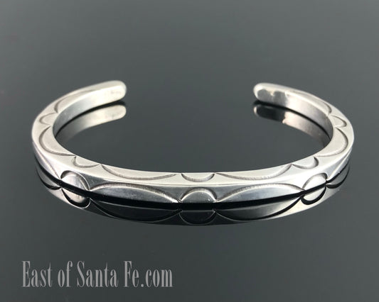 VINTAGE Heavy Stamped Cuff Bracelet Native American Navajo Sterling Silver