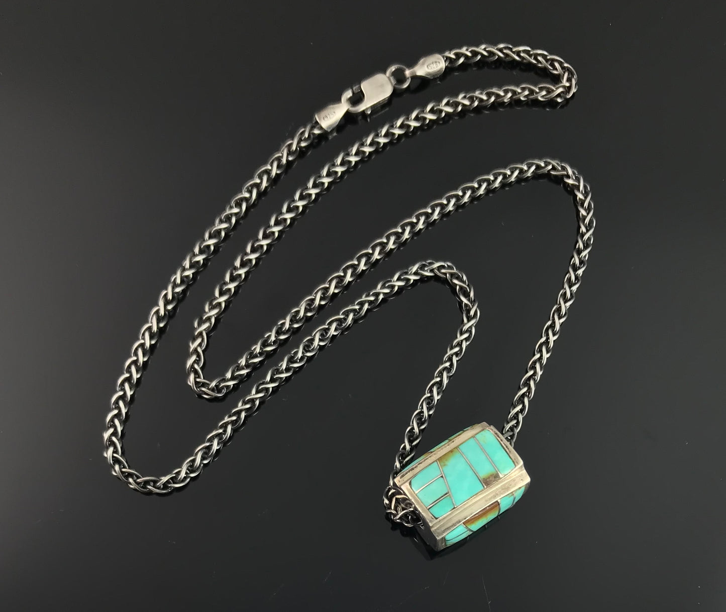 Native American Inlay Turquoise Bead Pendant - Vintage
