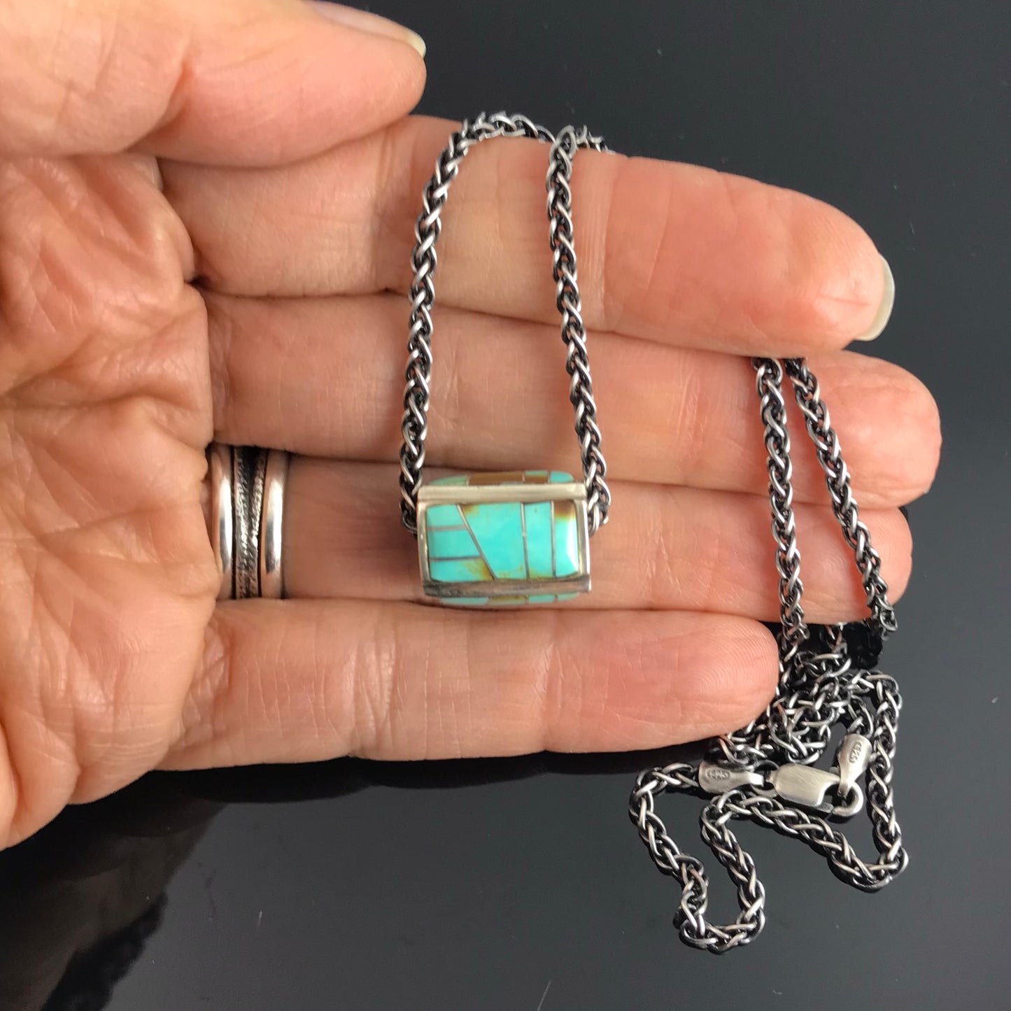 Native American Inlay Turquoise Bead Pendant - Vintage