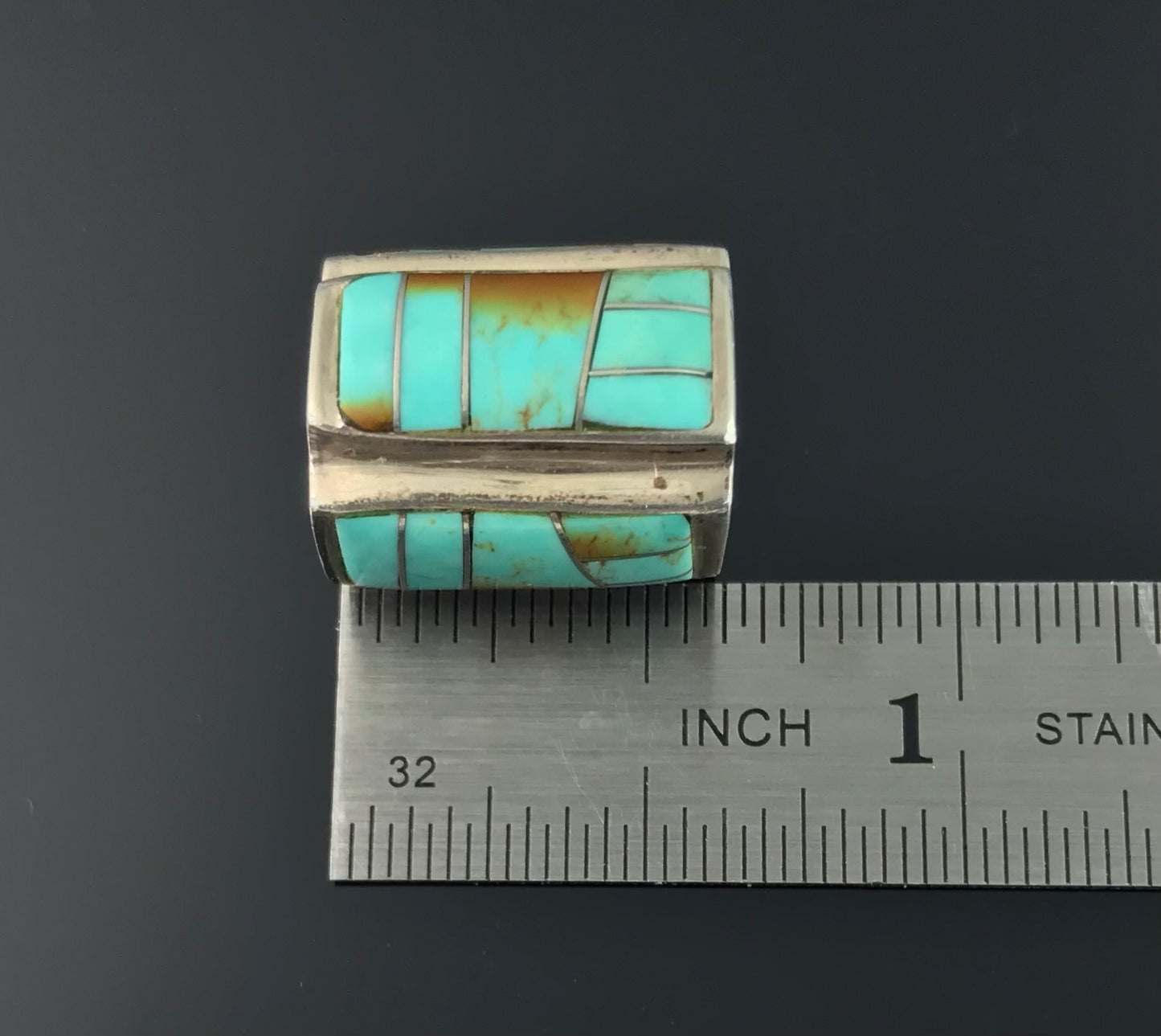 Native American Inlay Turquoise Bead Pendant - Vintage