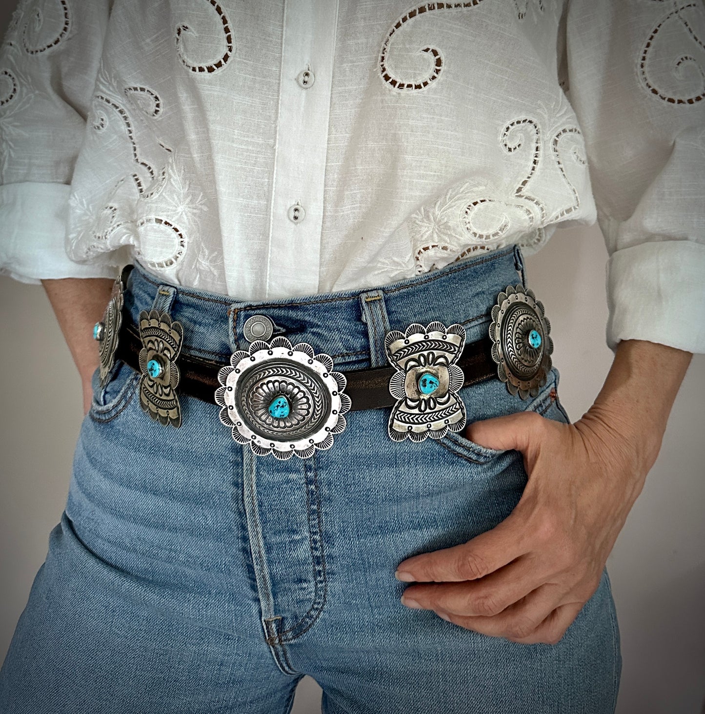 Kirk Smith Turquoise Concho Belt Navajo Native American - Vintage