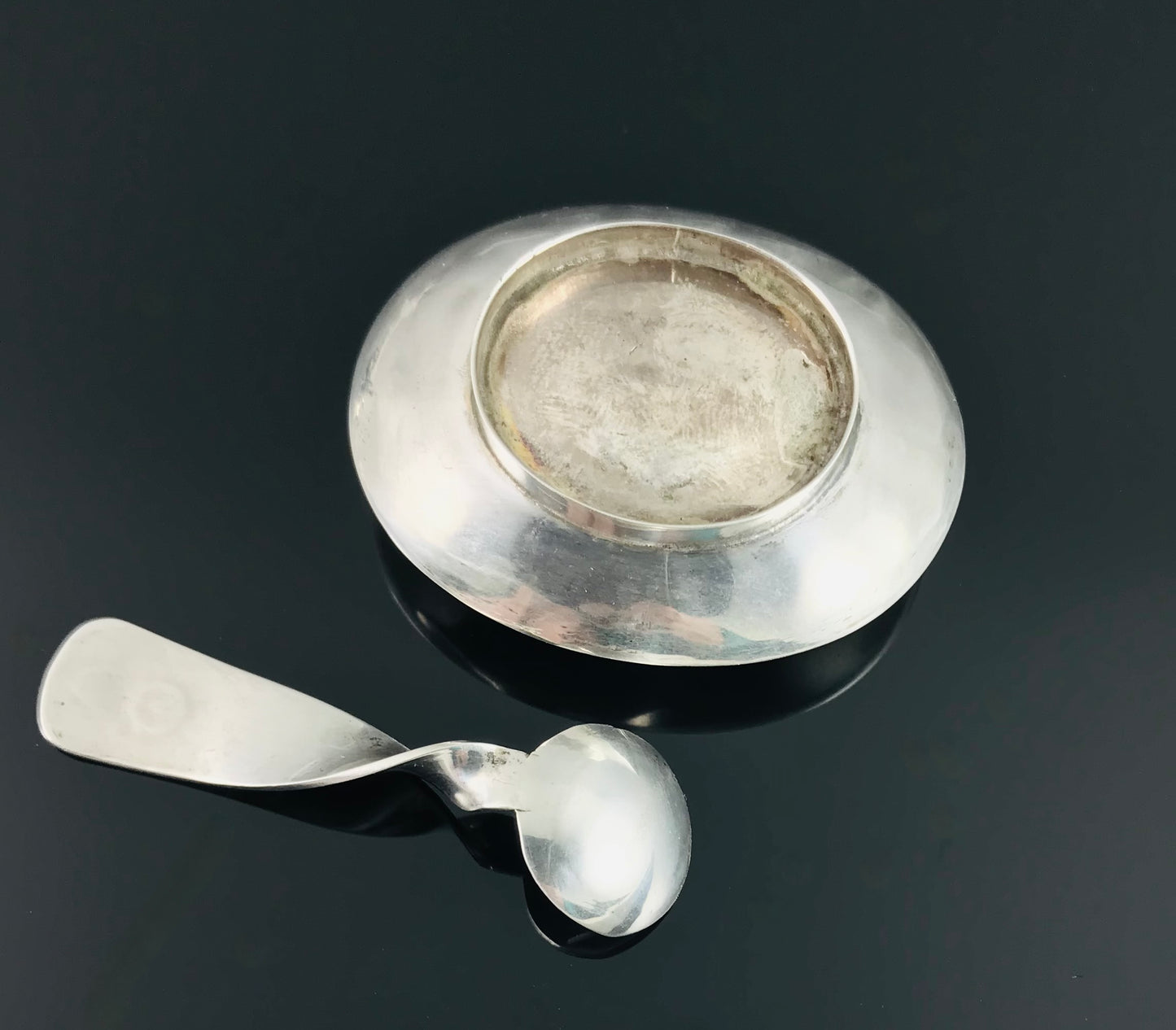Vintage Navajo Native American Salt Cellar and Spoon Sterling Silver