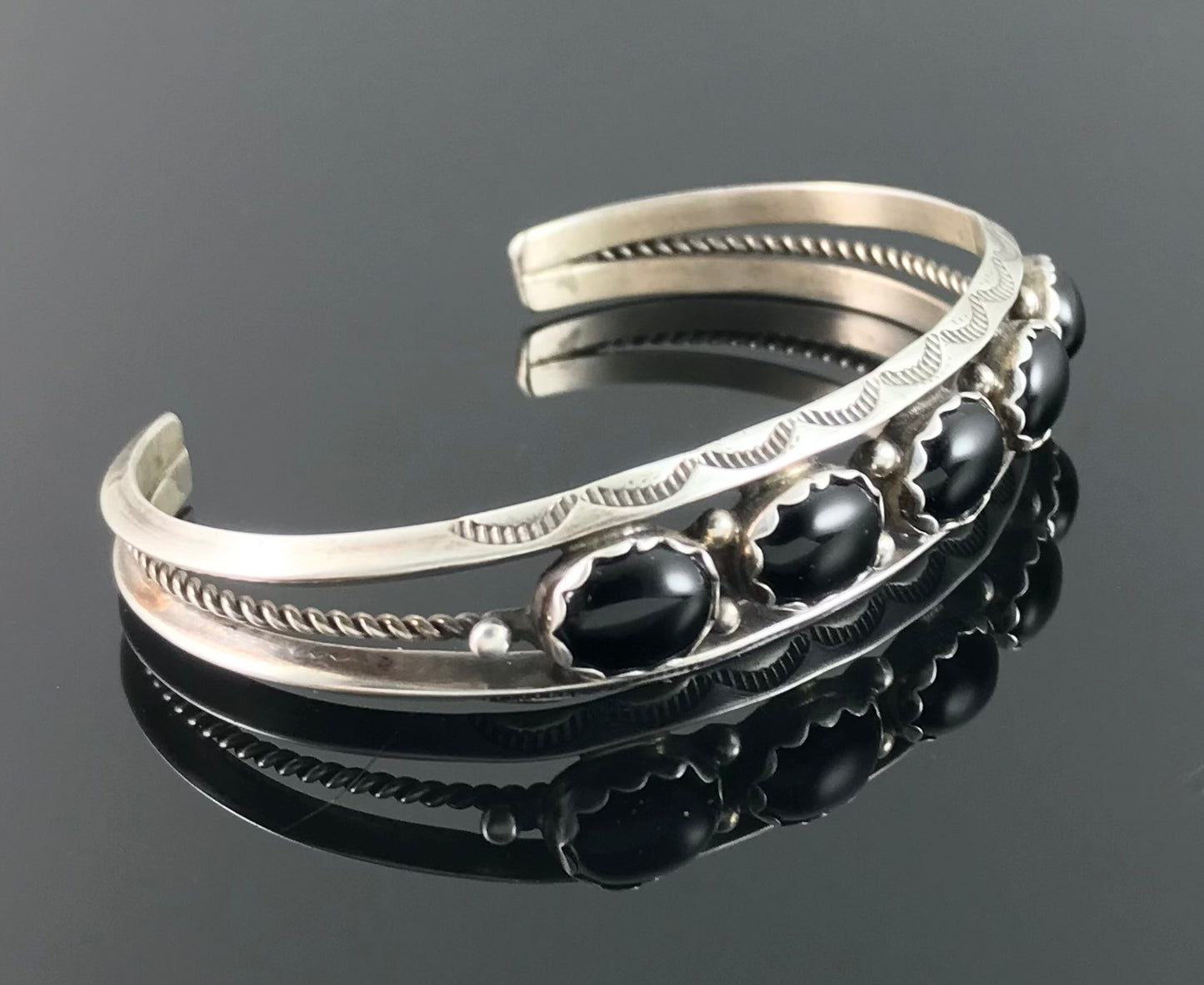 Black Onyx Navajo Bracelet Native American - Vintage