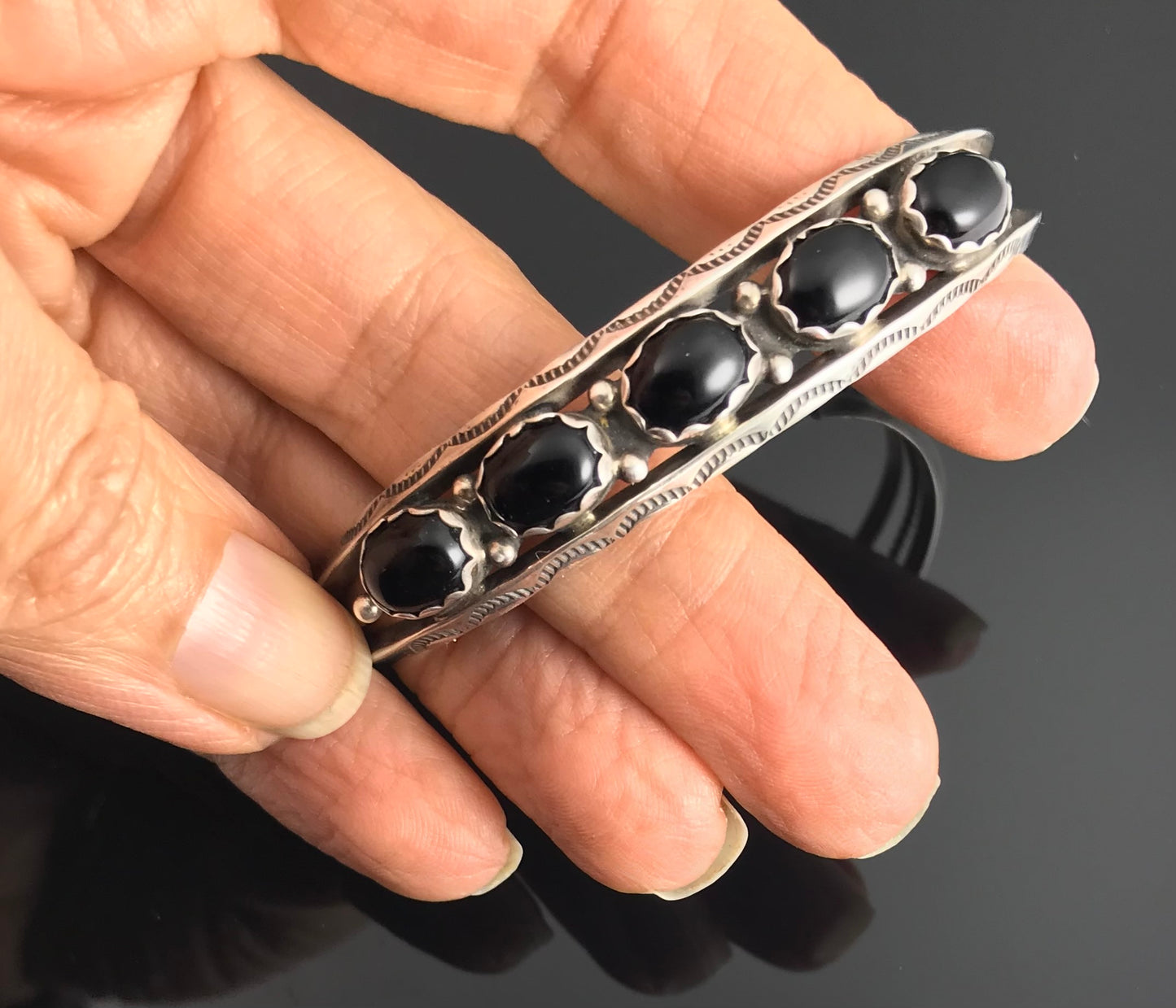 Black Onyx Navajo Bracelet Native American - Vintage