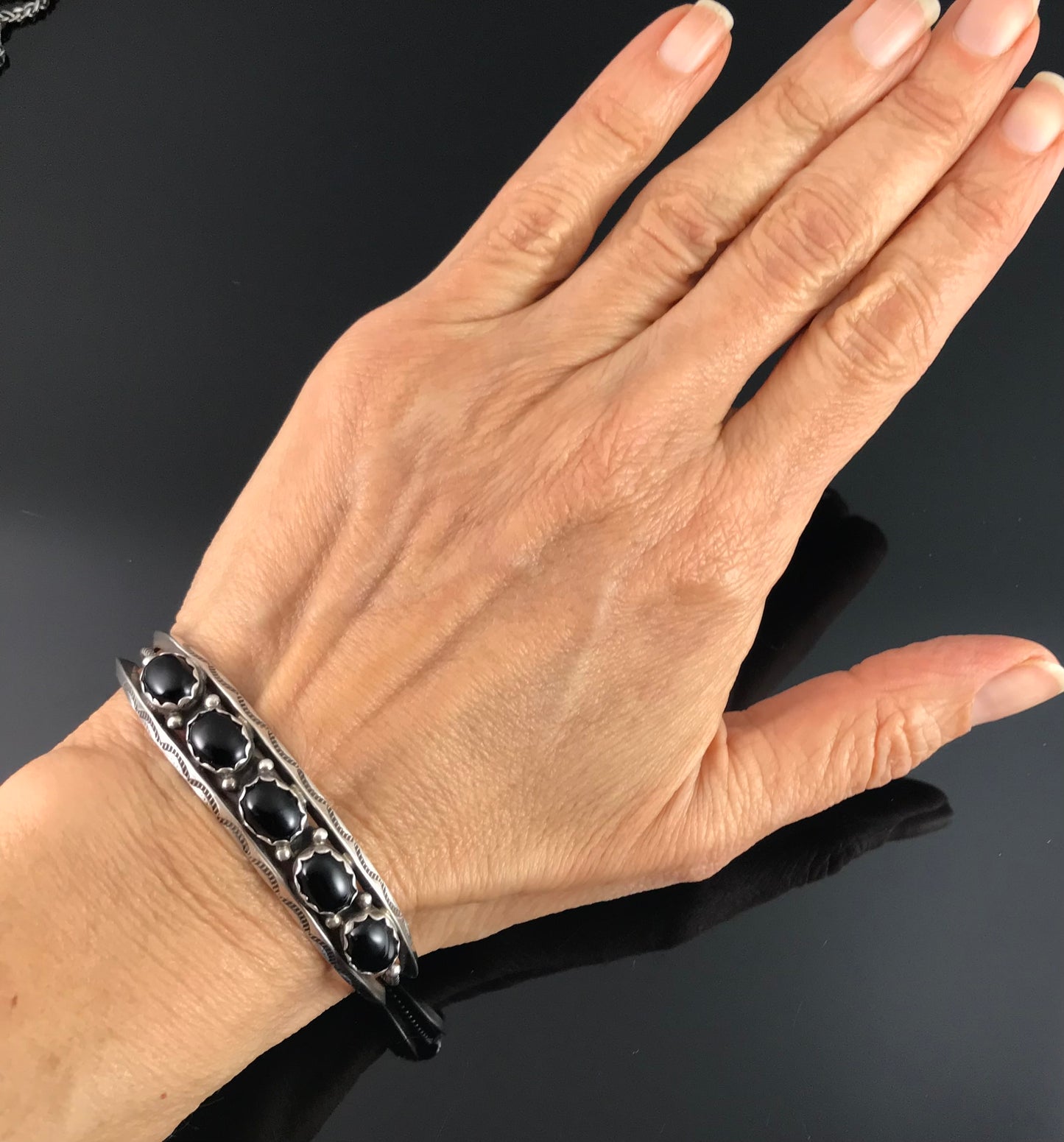 Black Onyx Navajo Bracelet Native American - Vintage