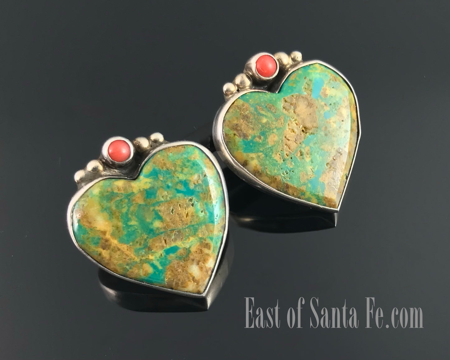Turquoise Heart Earrings Native American Navajo Code Talker's Son - Michael Nez