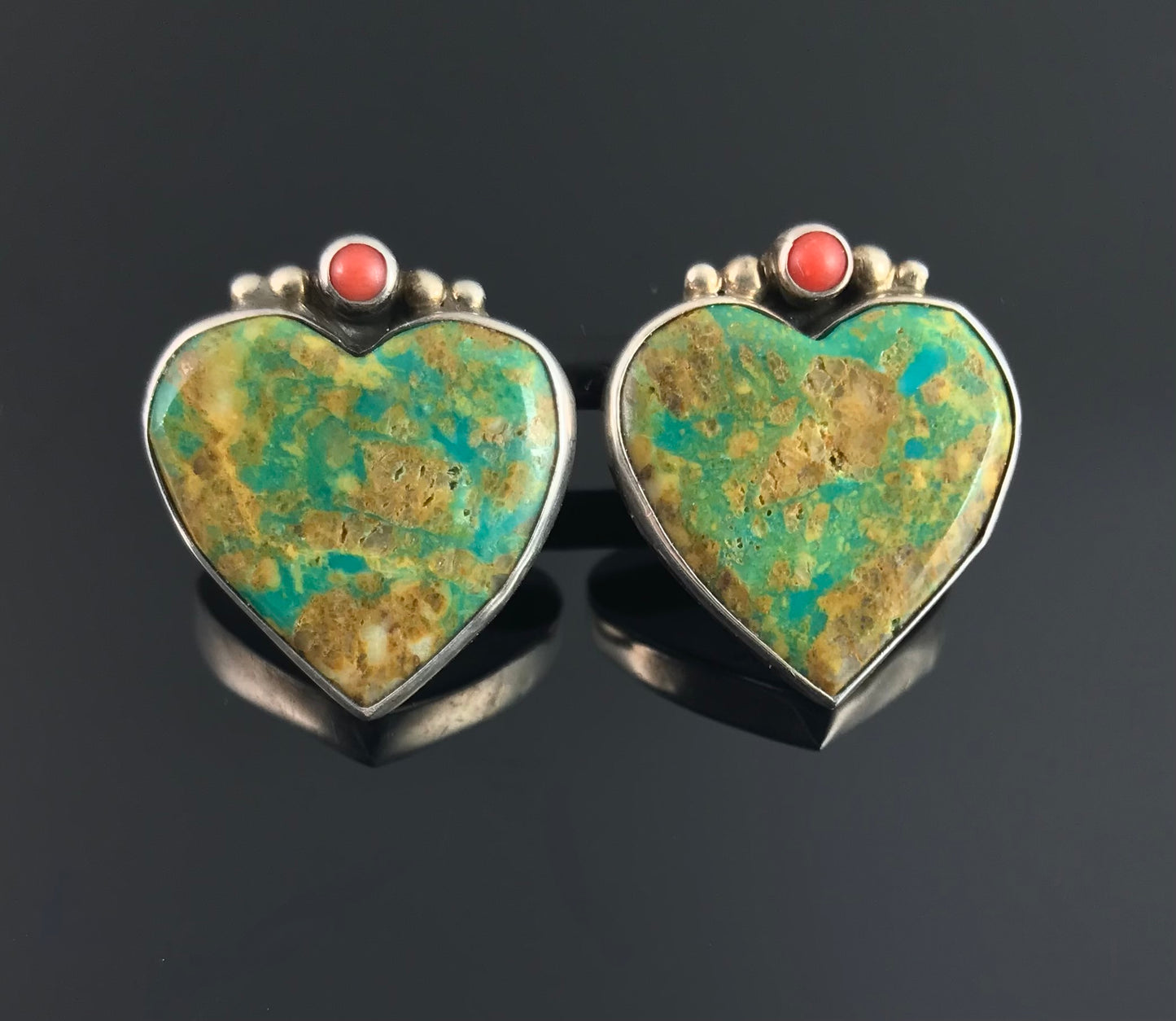 Turquoise Heart Earrings Native American Navajo Code Talker's Son - Michael Nez