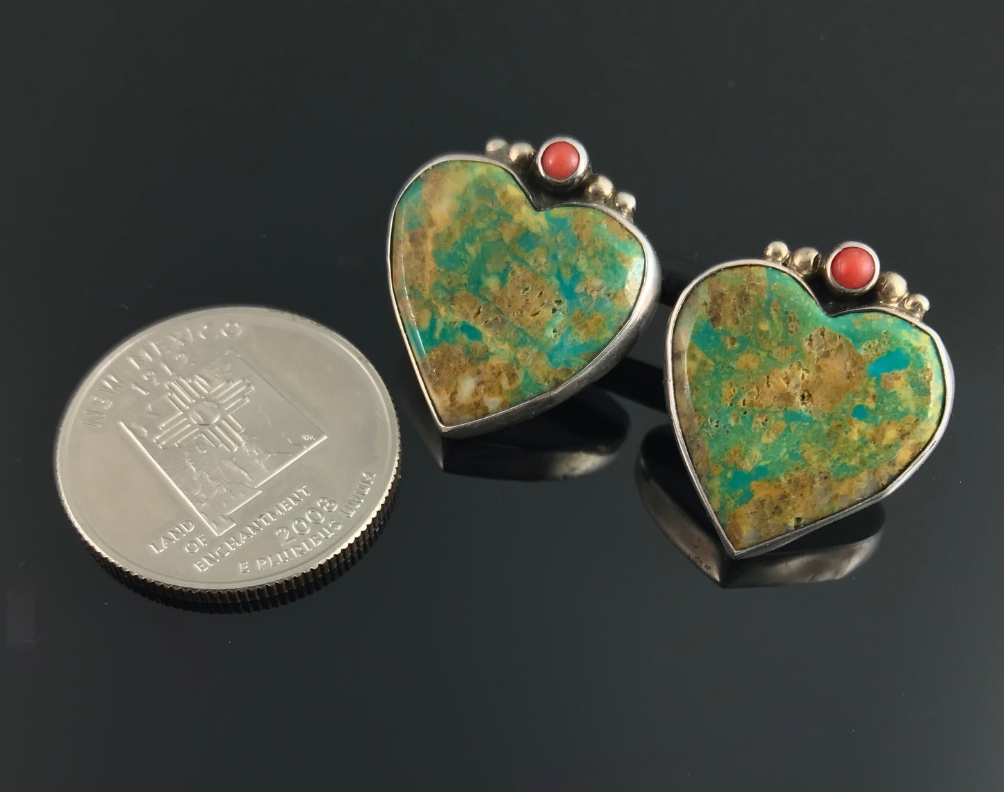 Turquoise Heart Earrings Native American Navajo Code Talker's Son - Michael Nez