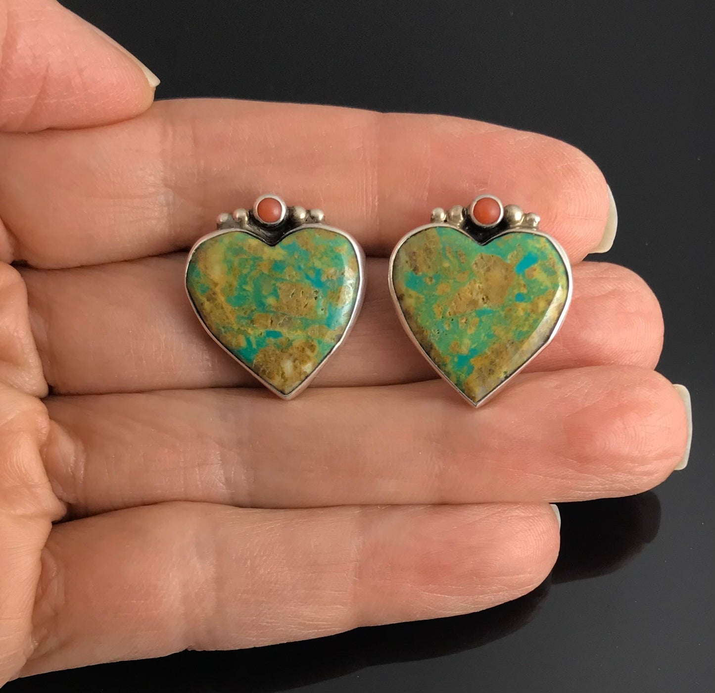 Turquoise Heart Earrings Native American Navajo Code Talker's Son - Michael Nez
