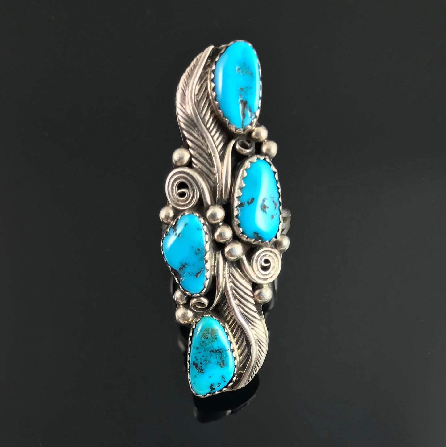 Traditional Navajo Turquoise & Feathers Native American Ring Size 8 - Vintage