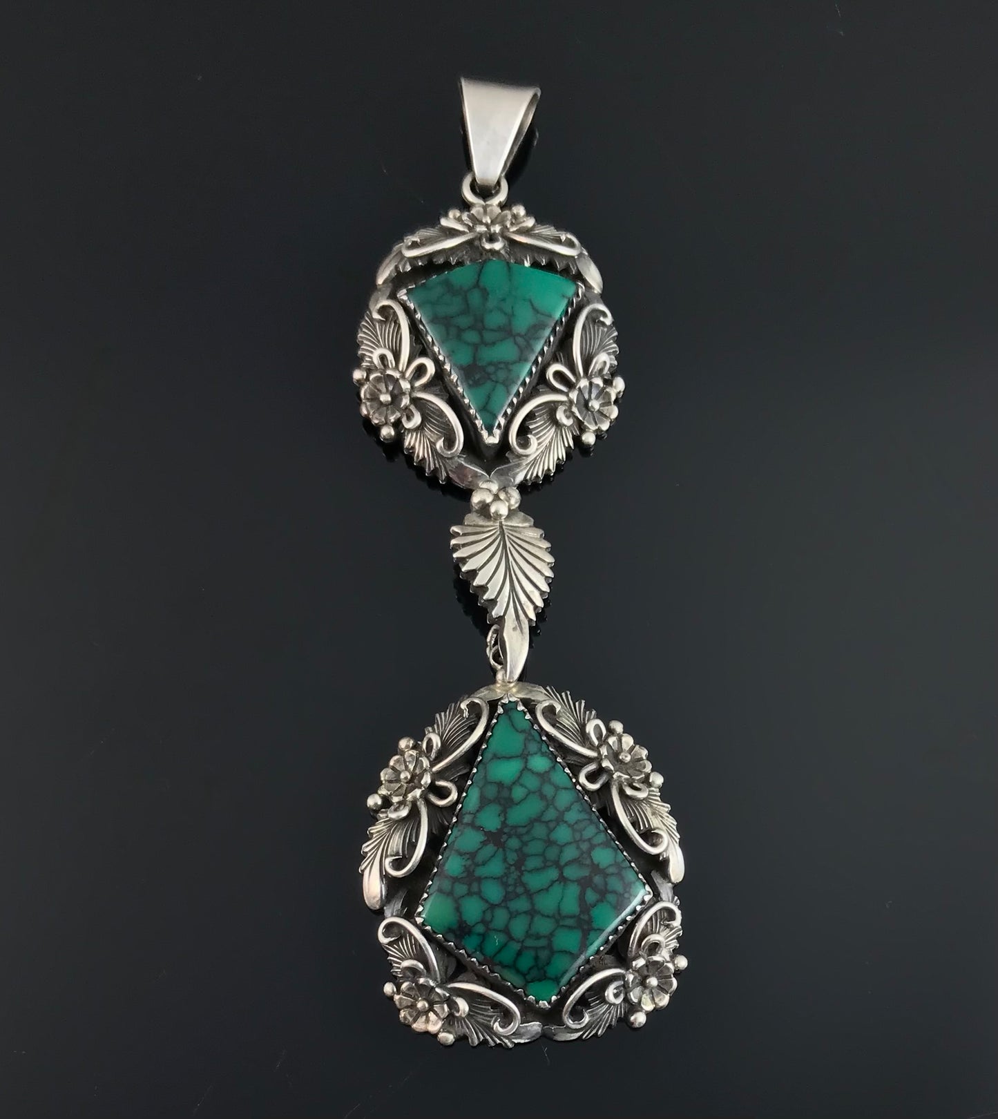 Double Spider Web Turquoise Navajo Pendant Native American - Peterson Johnson