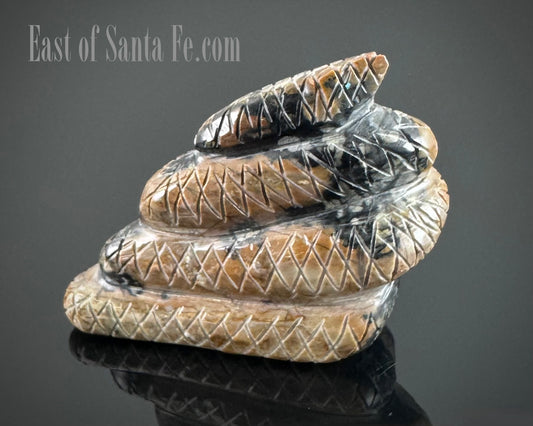 Zuni Coiled Rattlesnake Fetish w/ Turquoise Eyes and Inlay Tail Native American - Lenny Chuyate