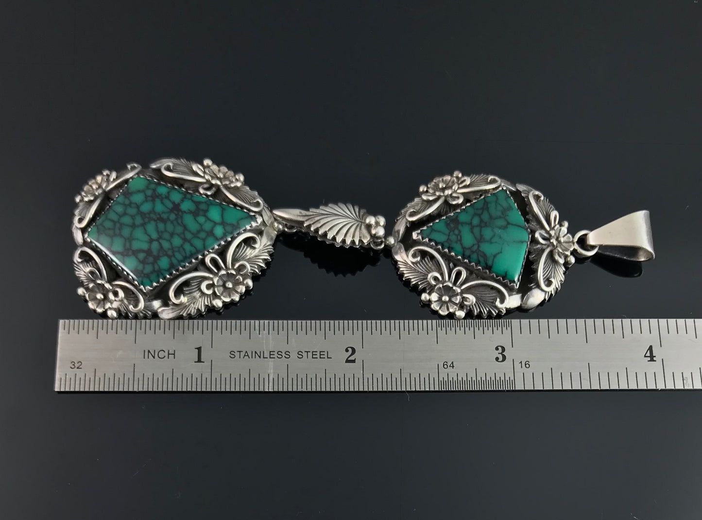 Double Spider Web Turquoise Navajo Pendant Native American - Peterson Johnson