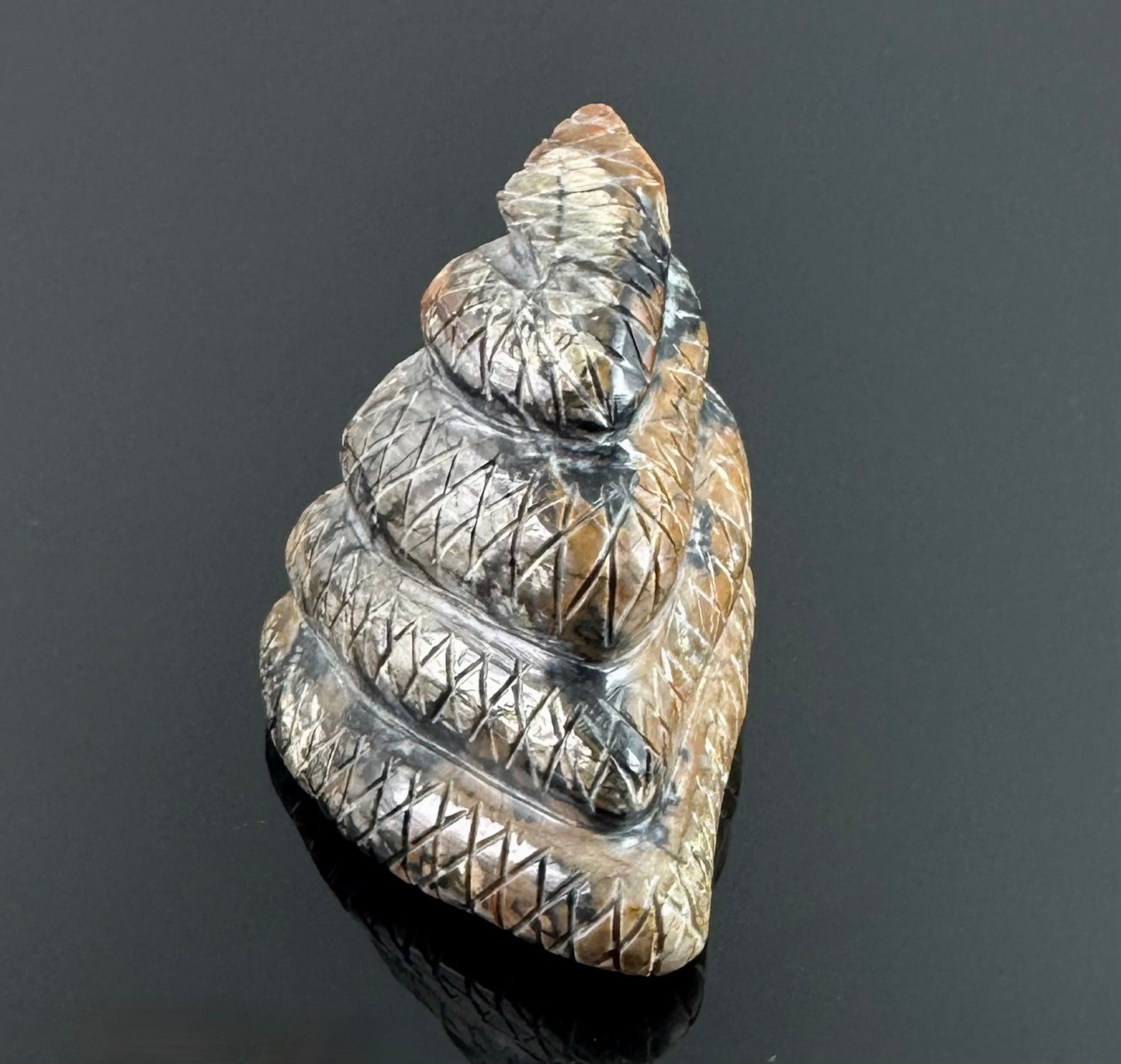 Zuni Coiled Rattlesnake Fetish w/ Turquoise Eyes and Inlay Tail Native American - Lenny Chuyate