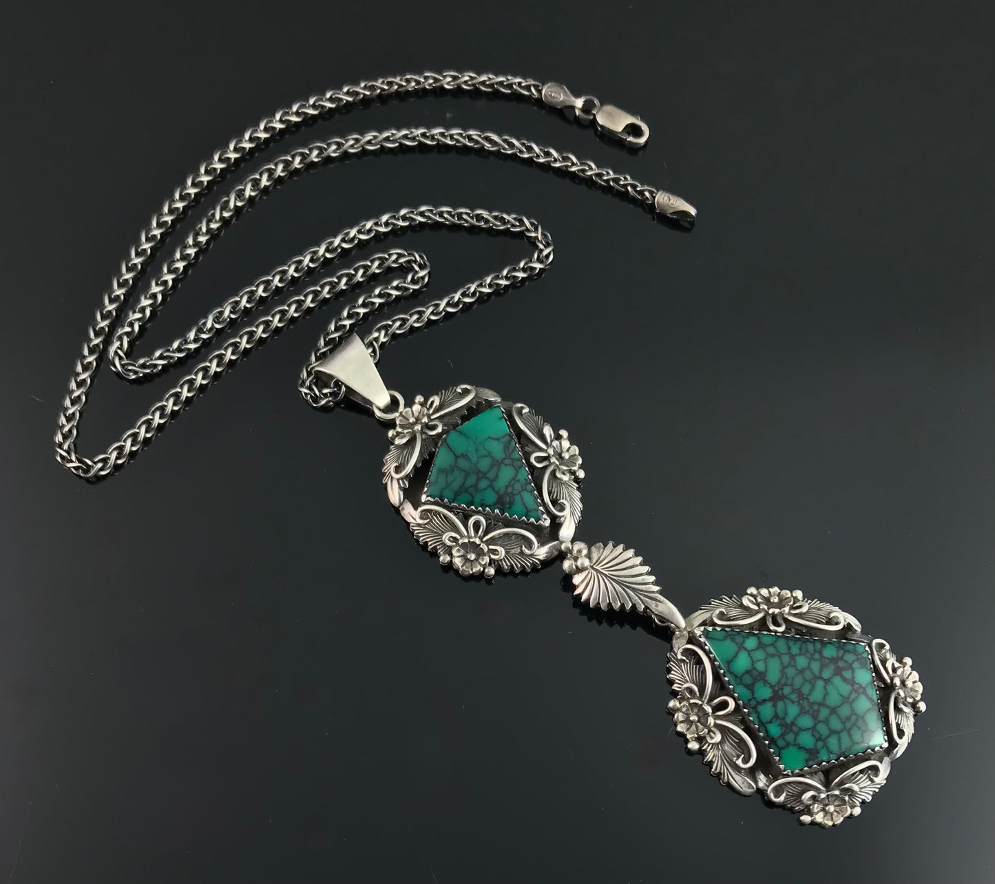 Double Spider Web Turquoise Navajo Pendant Native American - Peterson Johnson