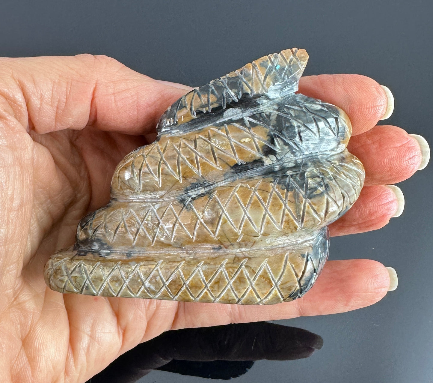 Zuni Coiled Rattlesnake Fetish w/ Turquoise Eyes and Inlay Tail Native American - Lenny Chuyate