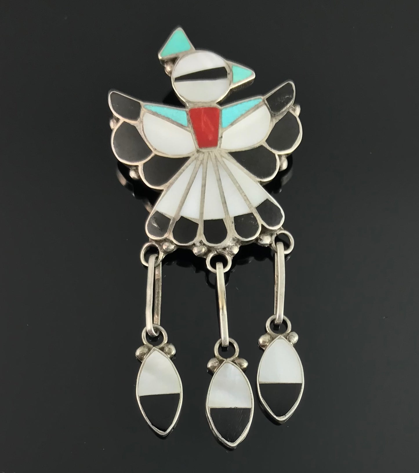 Zuni Thunderbird Inlay Pin Pendant Native American - Ricky Lateyice