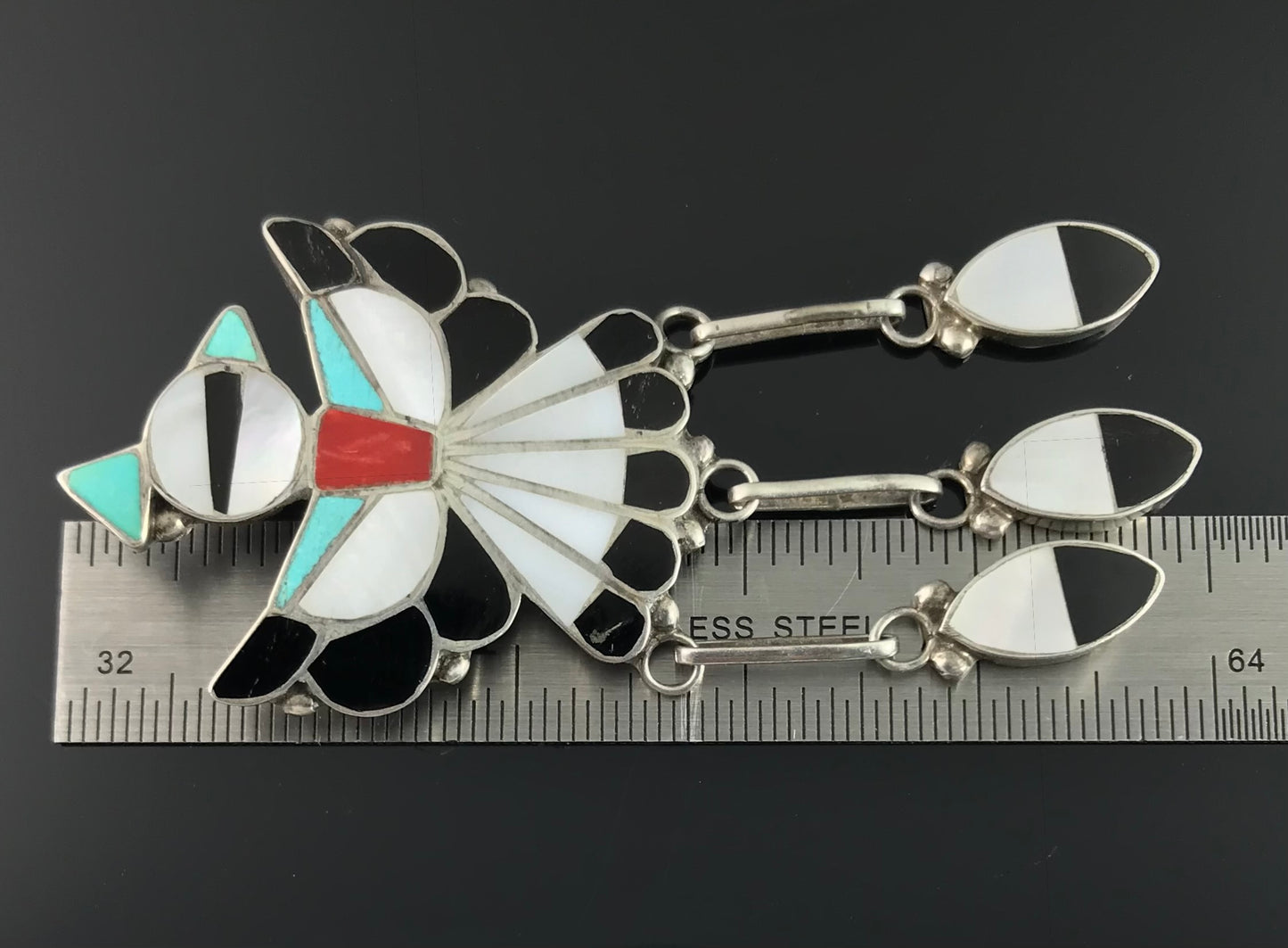 Zuni Thunderbird Inlay Pin Pendant Native American - Ricky Lateyice