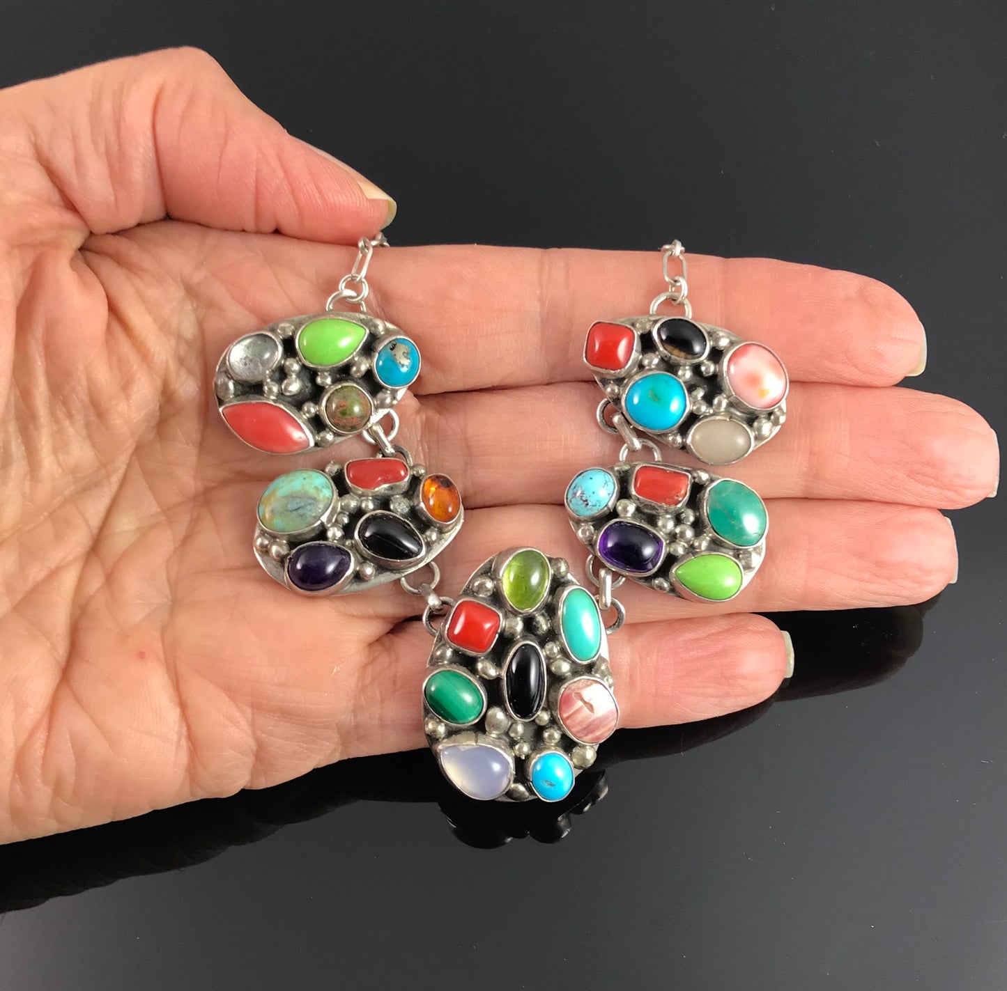 Native American Multi Stone Necklace and Earrings - Vintage