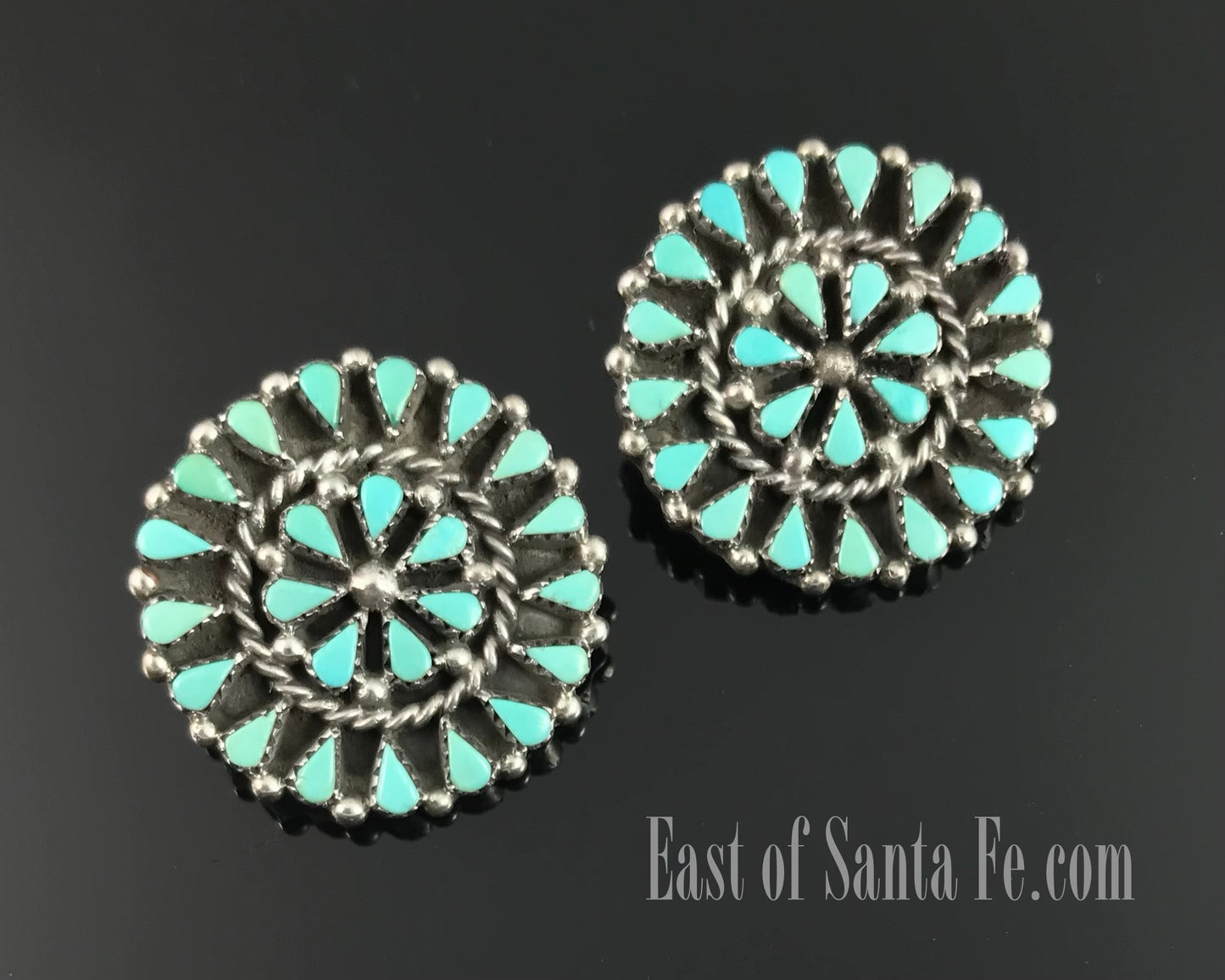 VINTAGE Zuni Turquoise Petit Point Clip Back Earrings Native American - Vintage