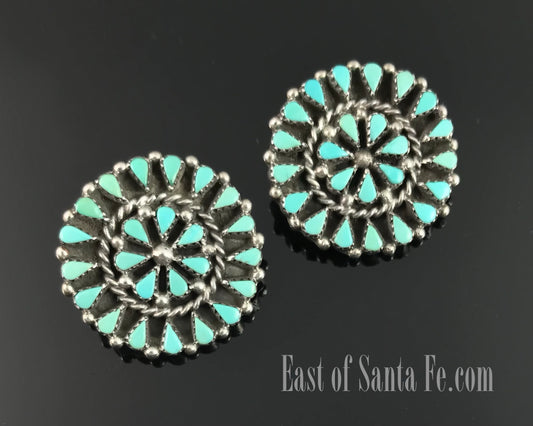 VINTAGE Zuni Turquoise Petit Point Clip Back Earrings Native American - Vintage