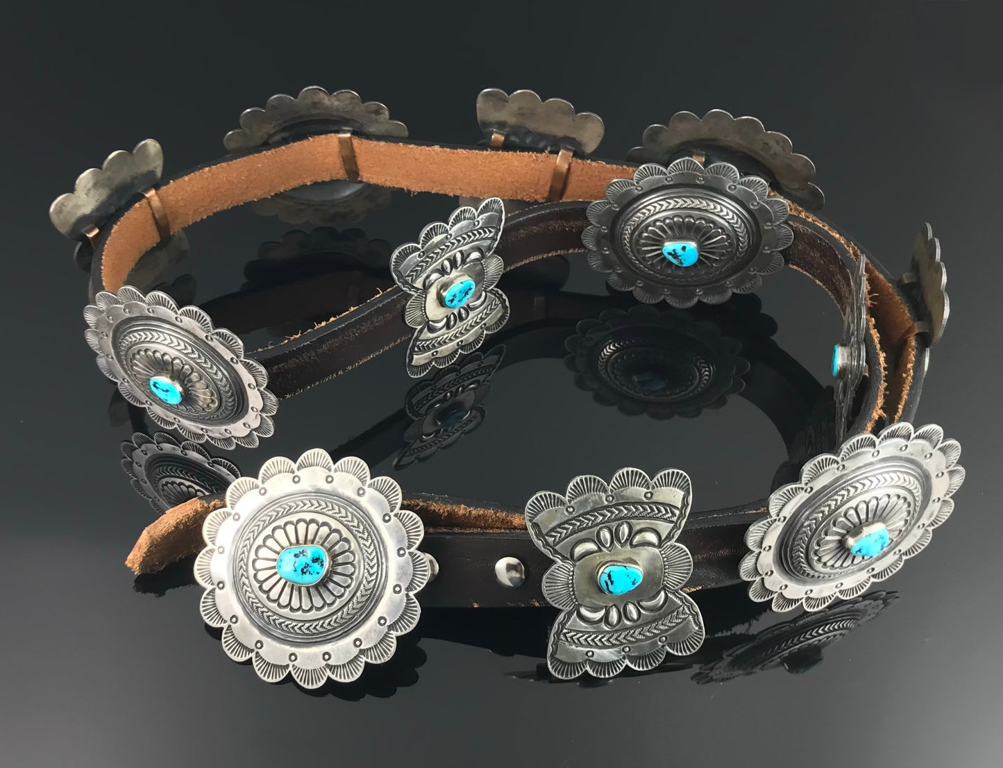 Kirk Smith Turquoise Concho Belt Navajo Native American - Vintage