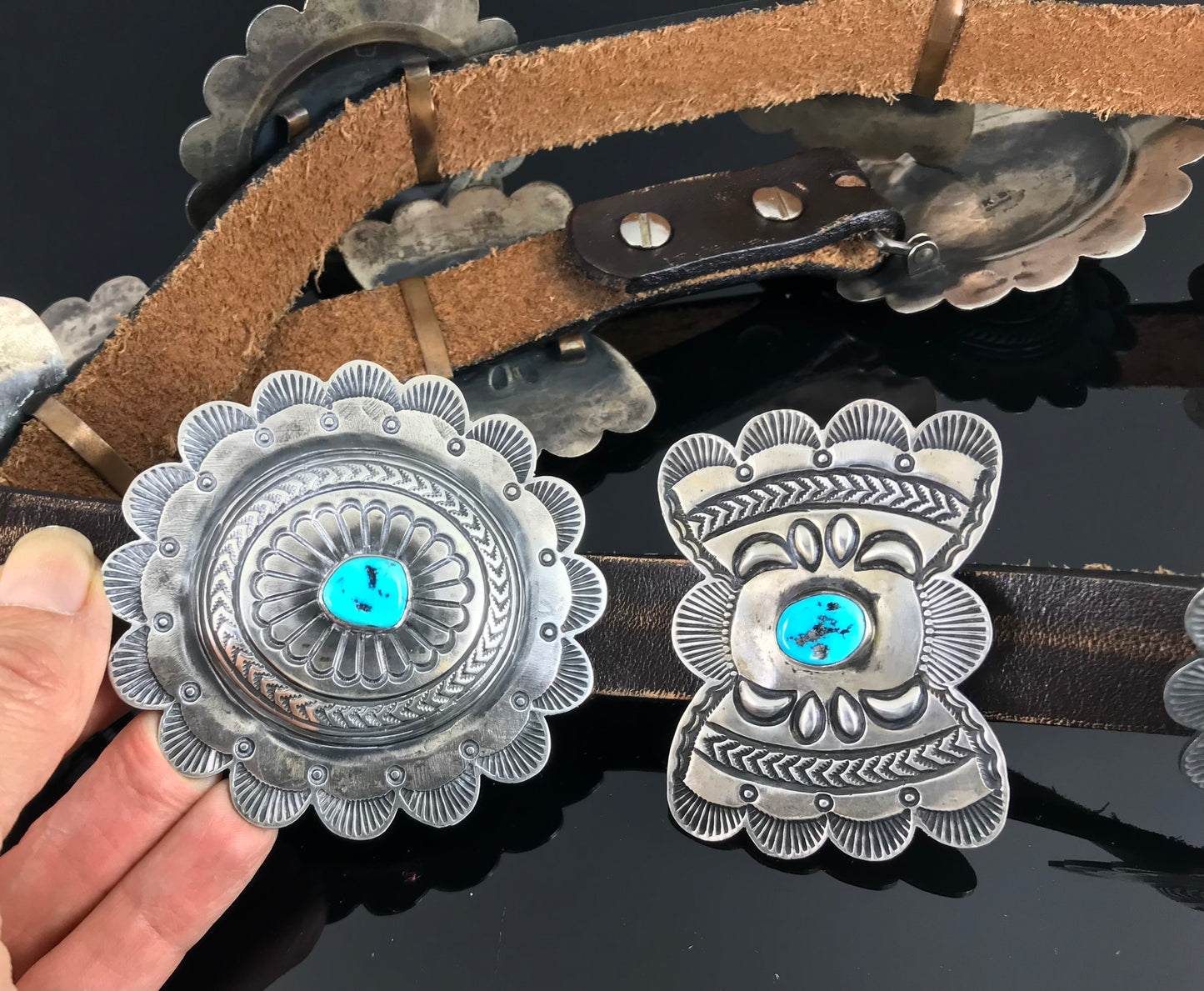 Kirk Smith Turquoise Concho Belt Navajo Native American - Vintage