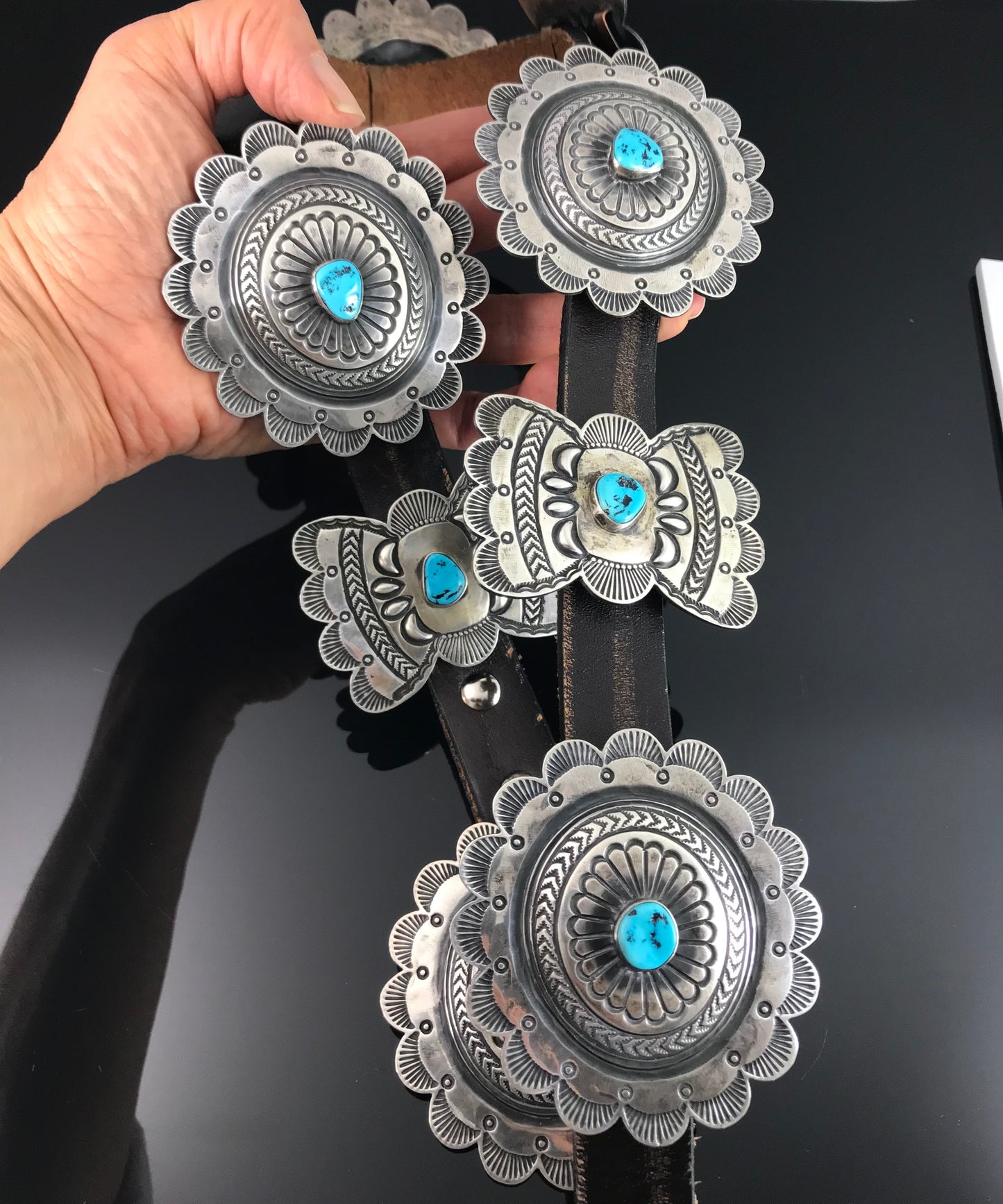 Kirk Smith Turquoise Concho Belt Navajo Native American - Vintage