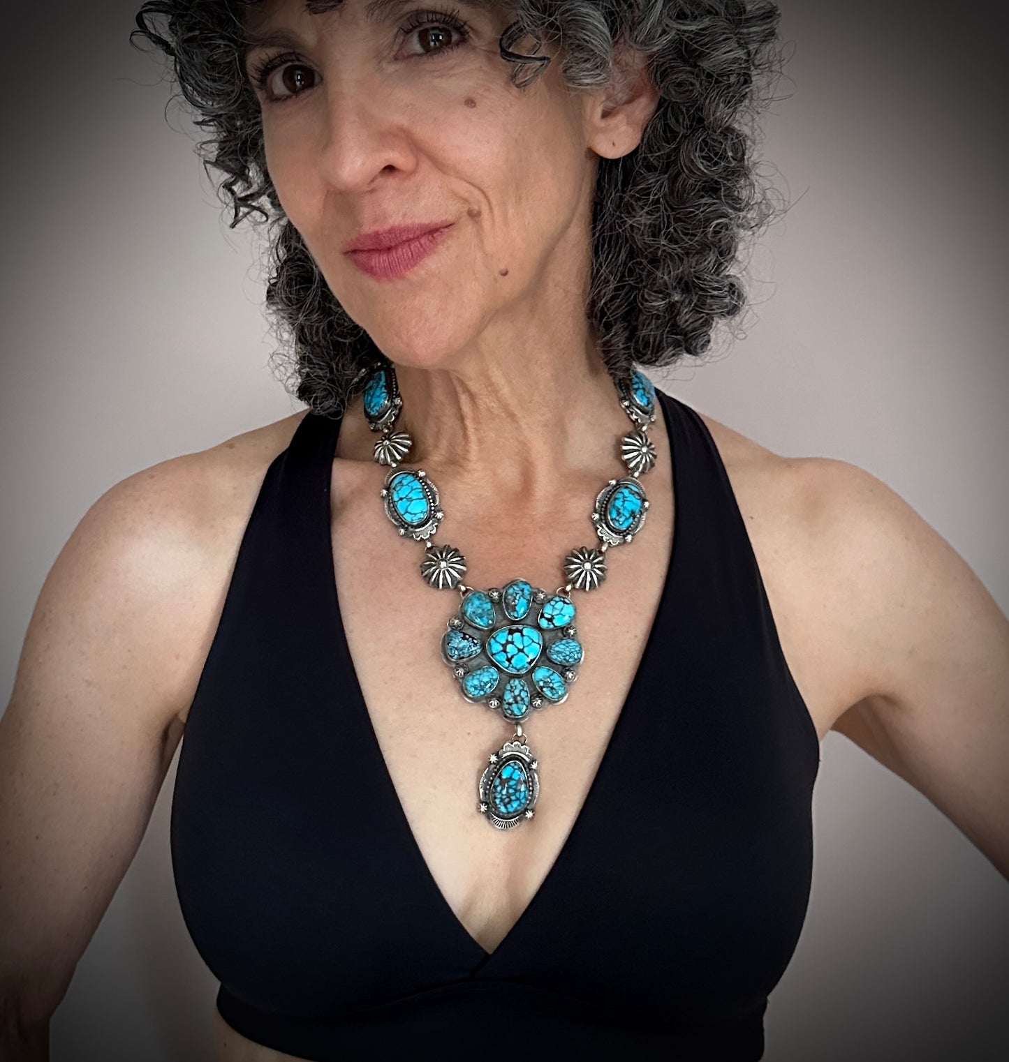 Egyptian Prince Mine Turquoise Cluster Lariat Squash Blossom Necklace - Harley Reed