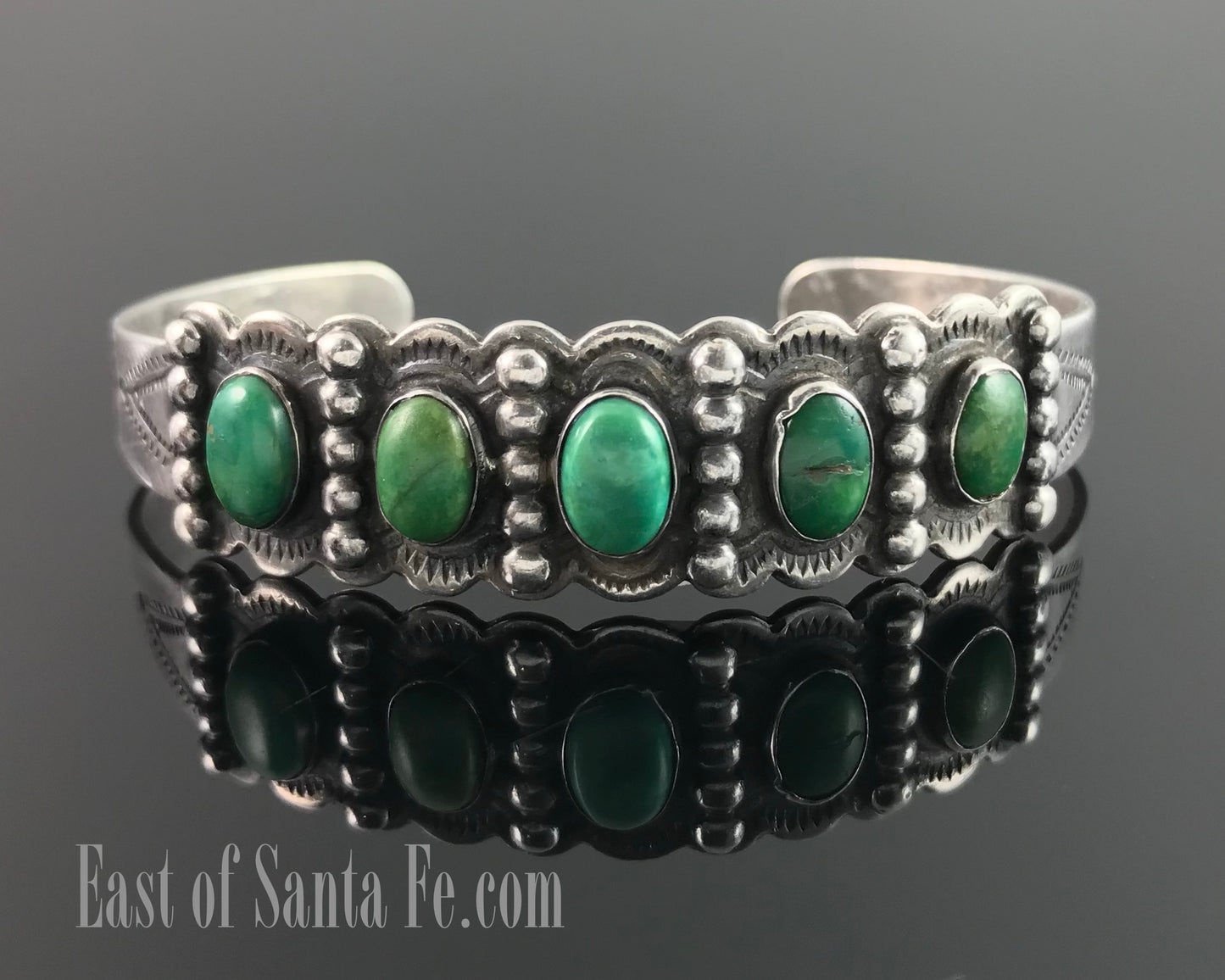 1920's - 1930s Fred Harvey Era Turquoise Native American Cuff Bracelet - IH Coin Silver