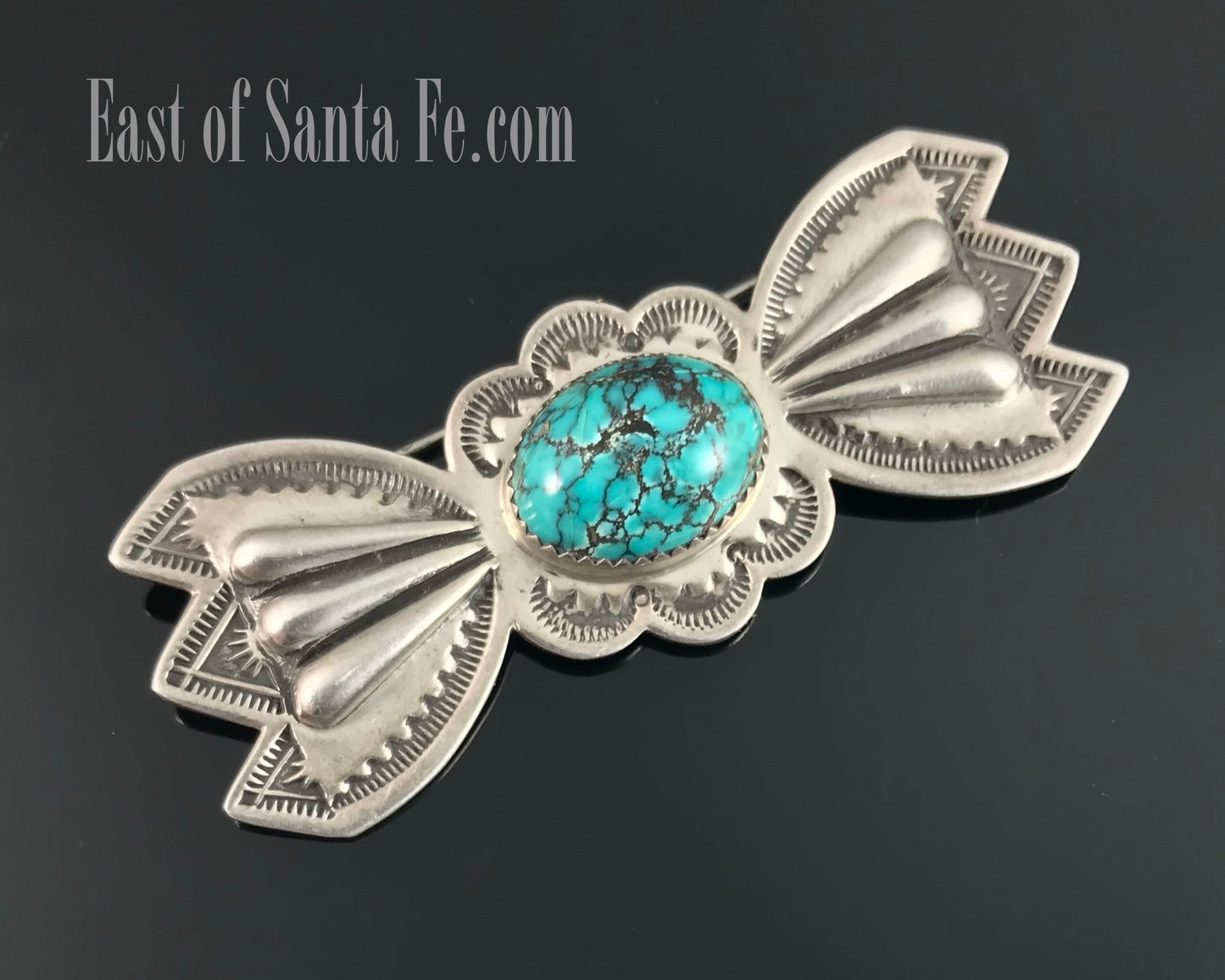 Large Turquoise Concho Bow Tie Pin Native American Navajo - Edison Sandy Smith