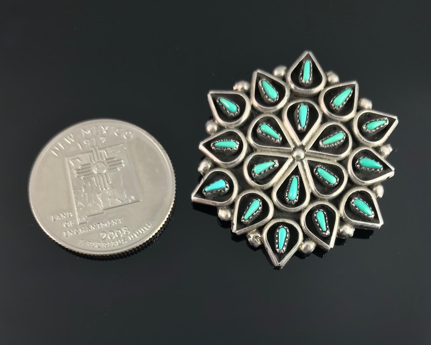Zuni Turquoise Petit Point Cluster Pin / Pendant Native American - P & A Lahi