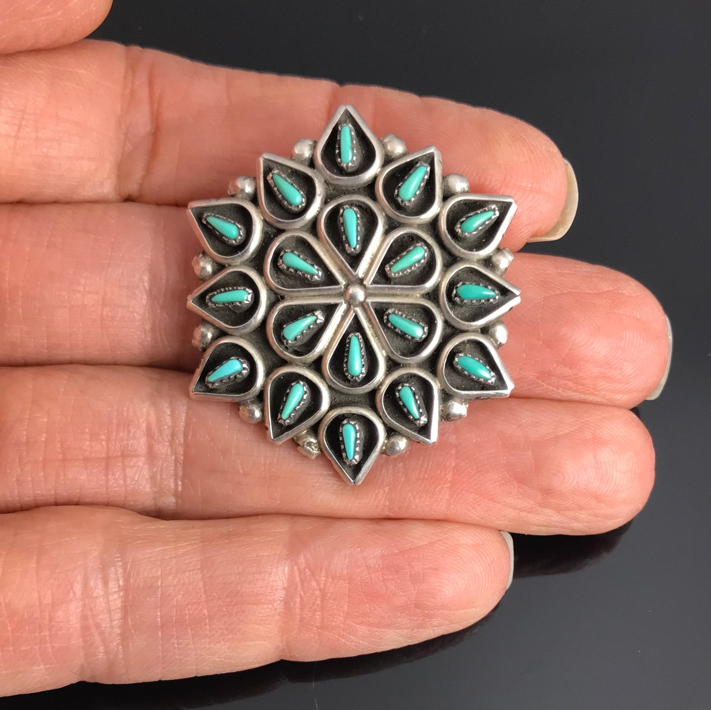Zuni Turquoise Petit Point Cluster Pin / Pendant Native American - P & A Lahi