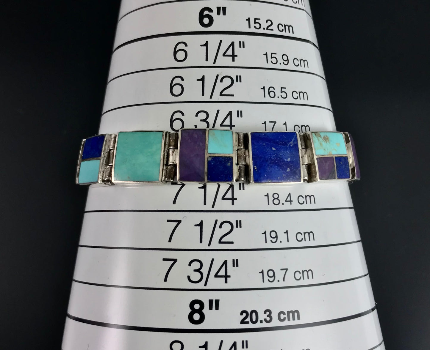 Inlay Link Bracelet Turquoise, Lapis, Sugilite - Mexican Vintage