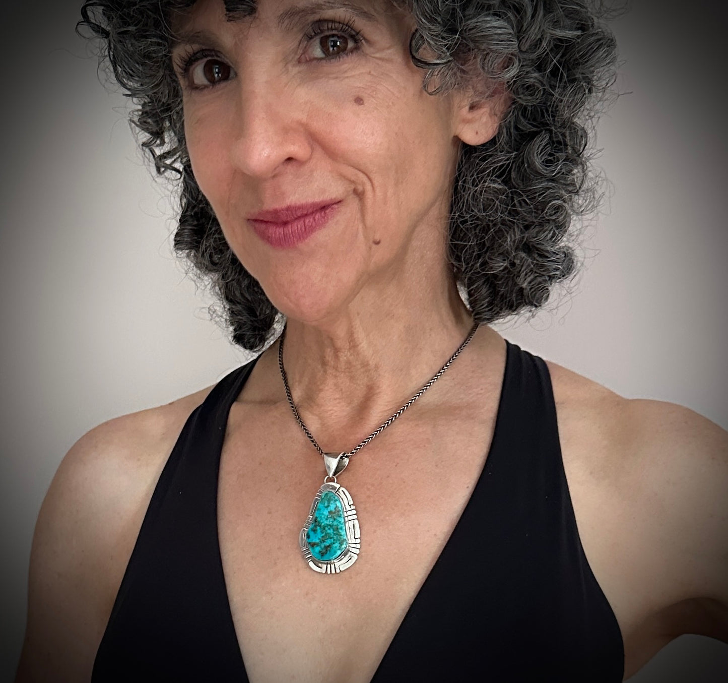 Contemporary Turquoise Sterling Navajo Necklace Pendant - Native American Vintage