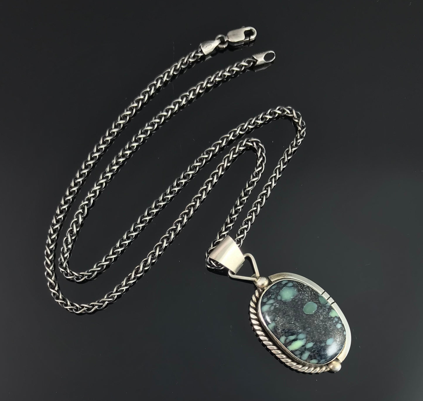 New Lander Variscite Navajo Necklace Pendant - Native American Vintage