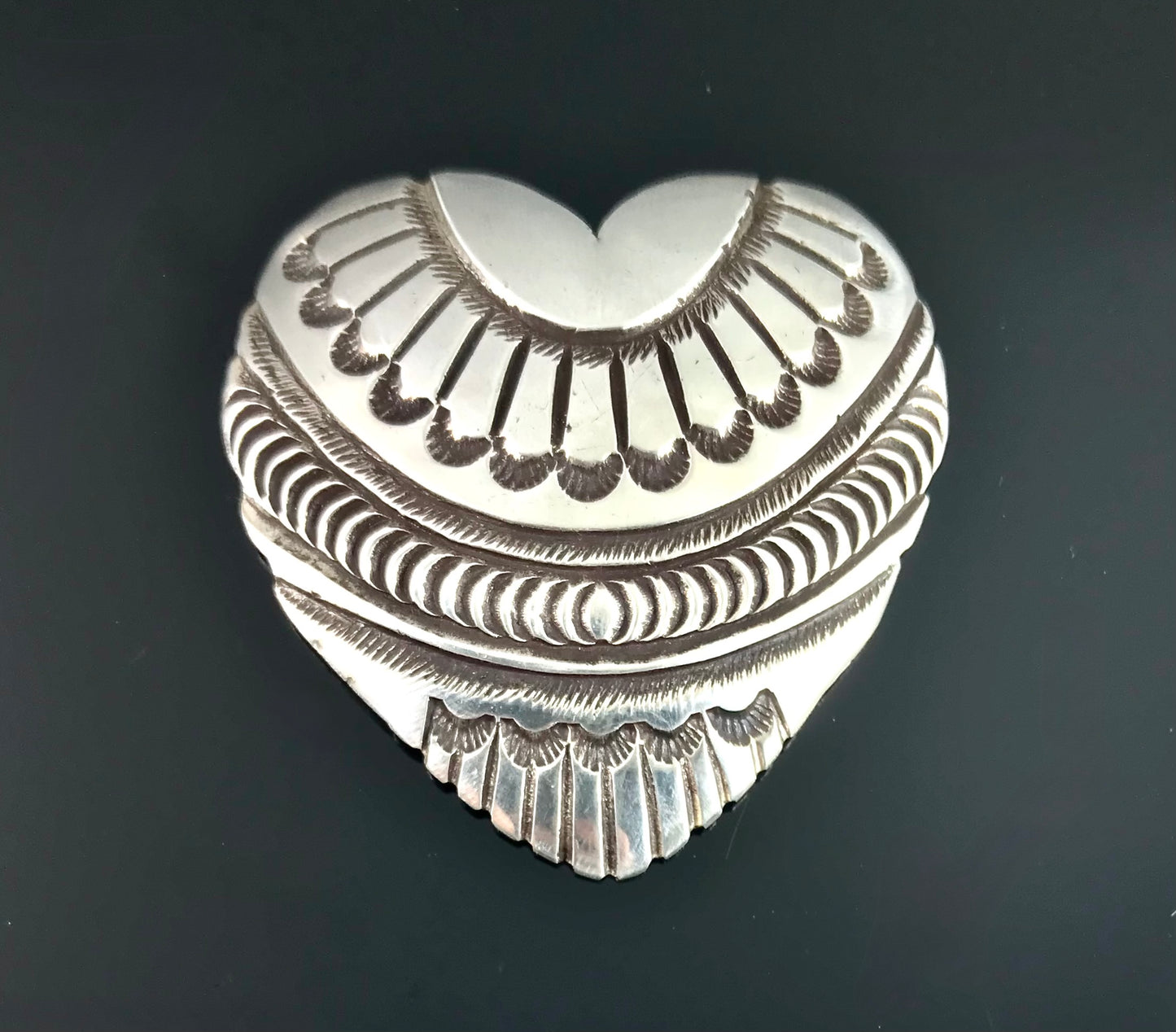Large Heart Concho Pin Sterling Silver - Native American Vintage