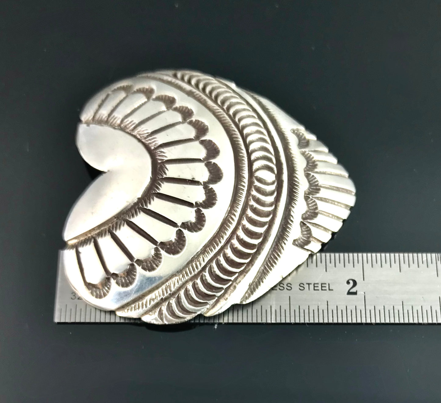 Large Heart Concho Pin Sterling Silver - Native American Vintage