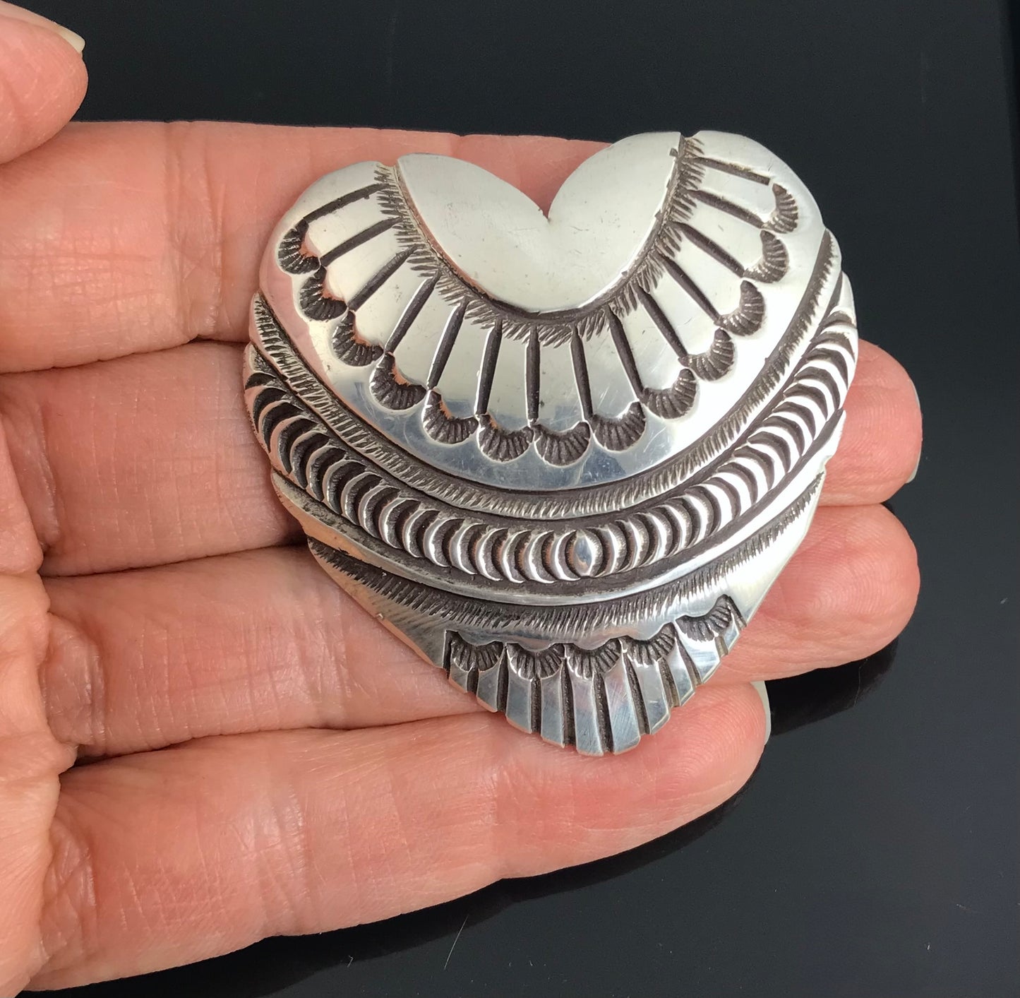 Large Heart Concho Pin Sterling Silver - Native American Vintage