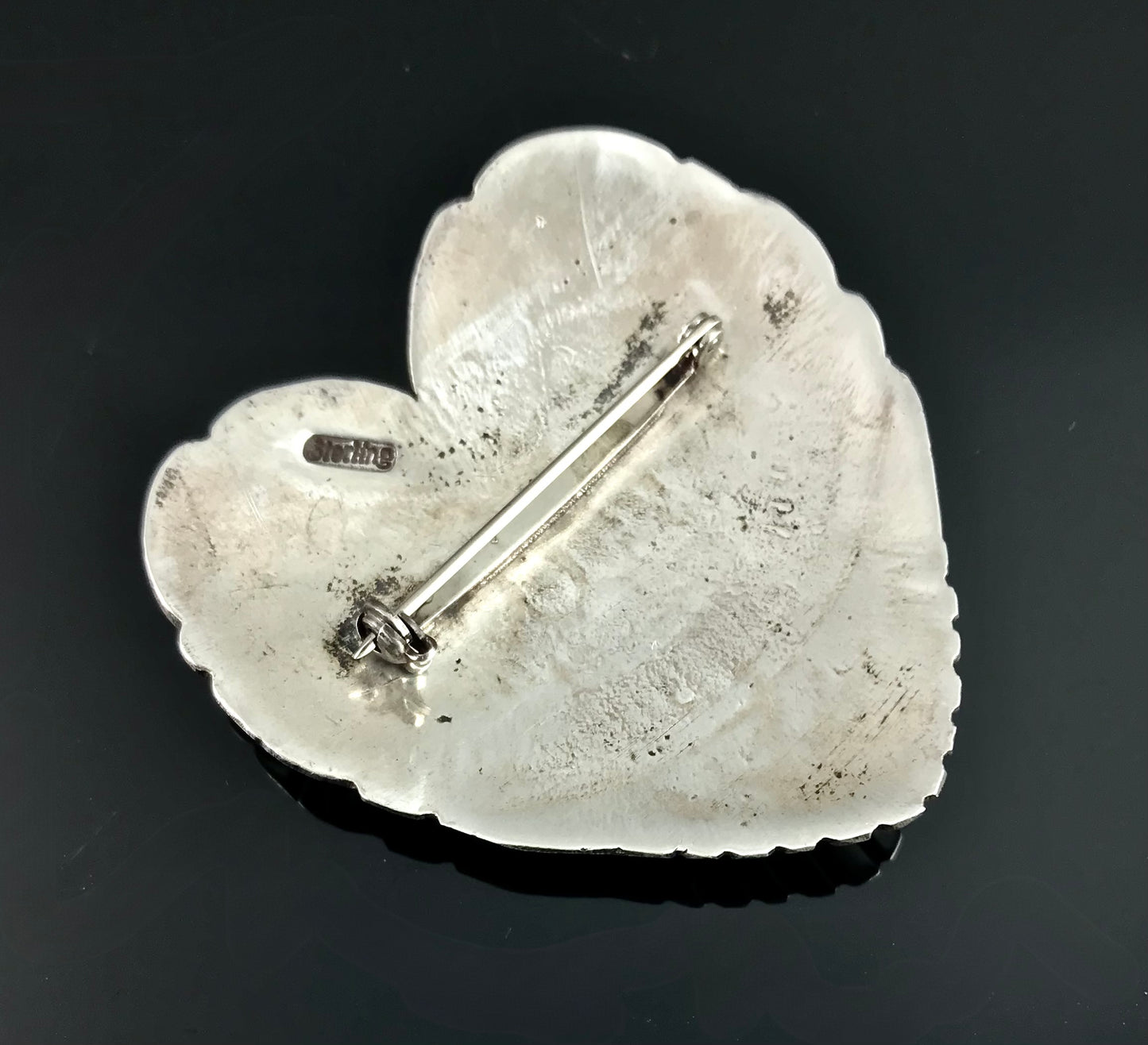 Large Heart Concho Pin Sterling Silver - Native American Vintage