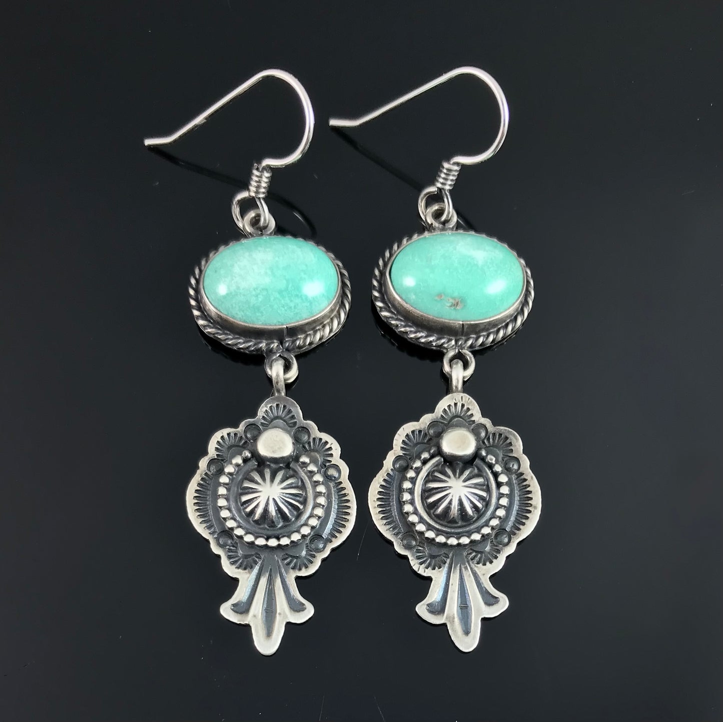 Old Style Carico Lake Turquoise Navajo Native American Earrings - Michael & Rose Calladitto