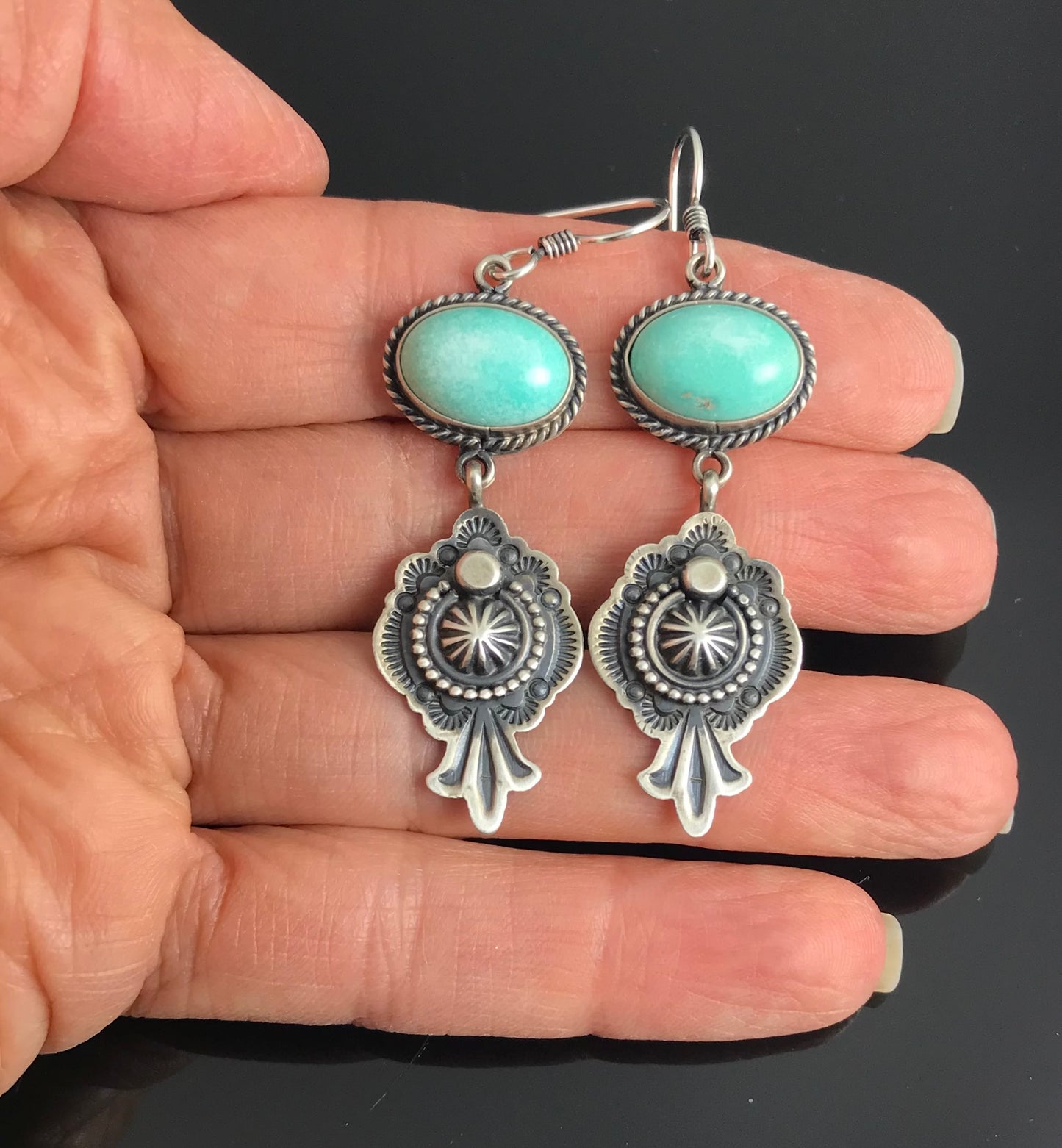Old Style Carico Lake Turquoise Navajo Native American Earrings - Michael & Rose Calladitto