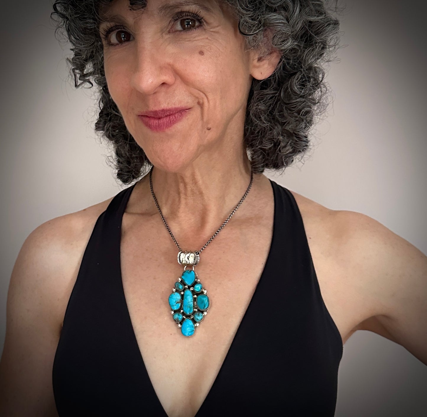 Navajo Turquoise Cluster Pendant Necklace American Navajo - Jeff Largo