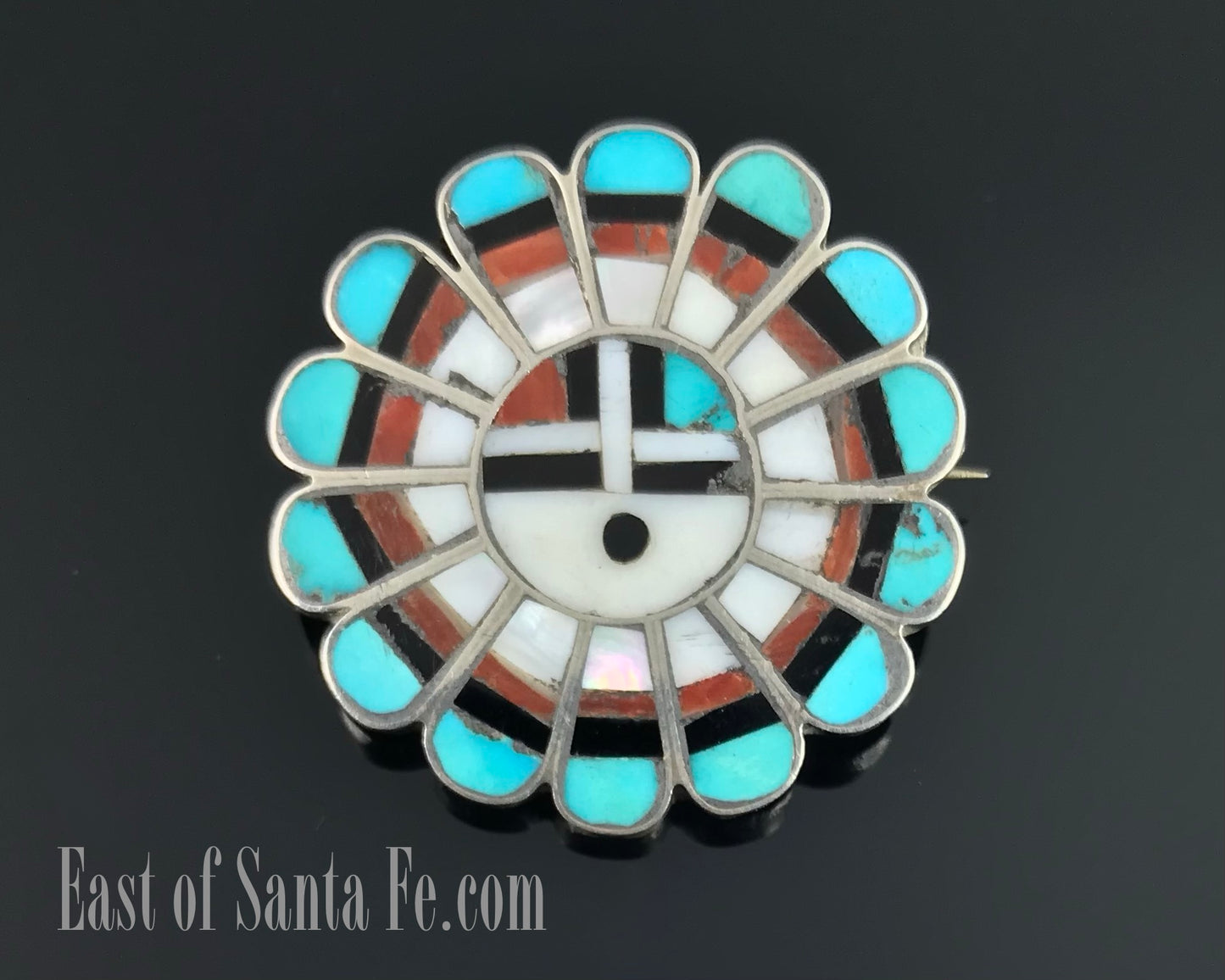 Zuni Turquoise Sun Face Pin Native American - Vintage