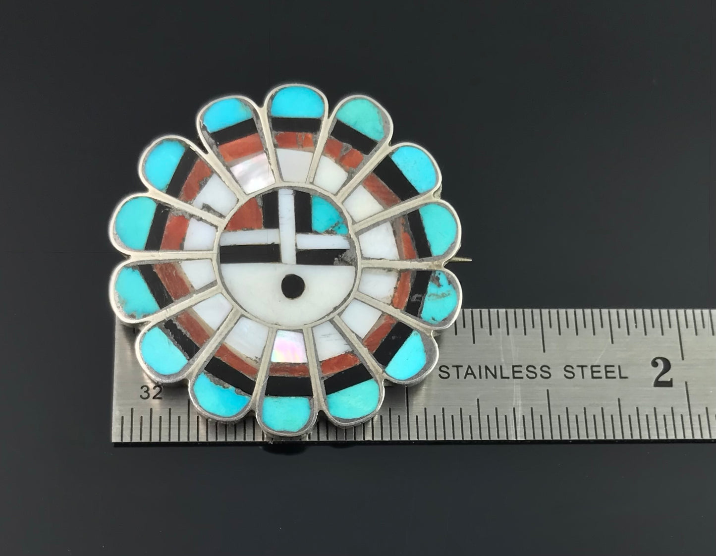 Zuni Turquoise Sun Face Pin Native American - Vintage