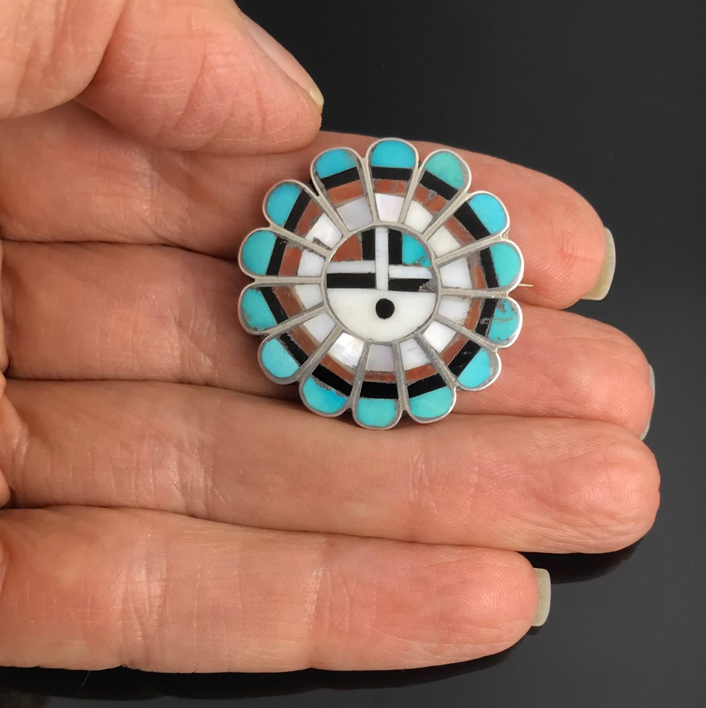 Zuni Turquoise Sun Face Pin Native American - Vintage
