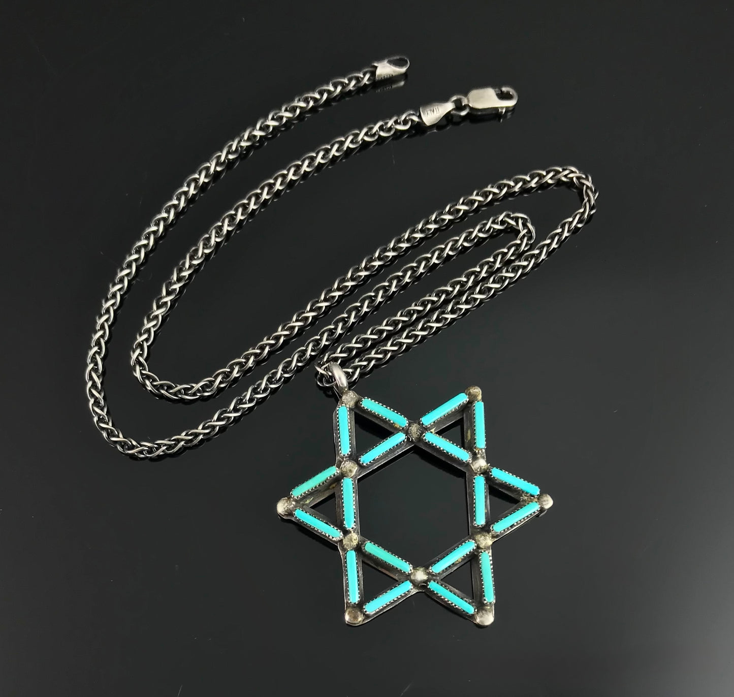 Zuni Needlepoint Star of David Pendant - Vintage