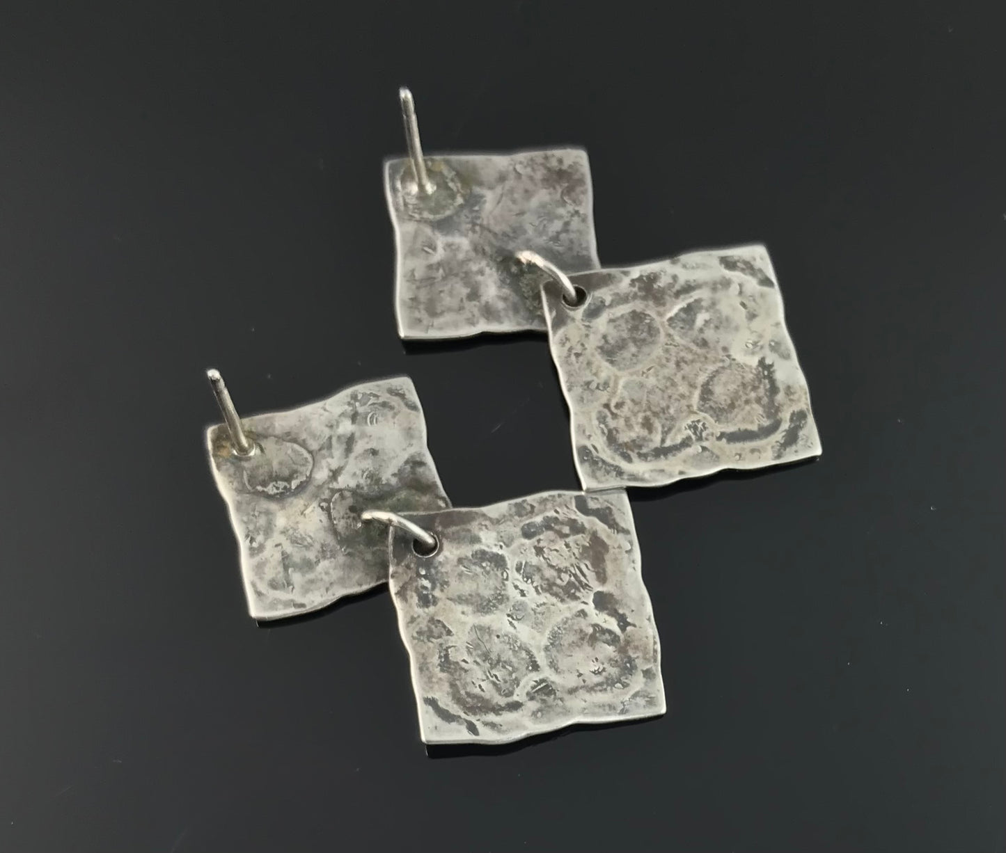 Stamped Concho Earrings Sterling Silver and Gold - Vintage
